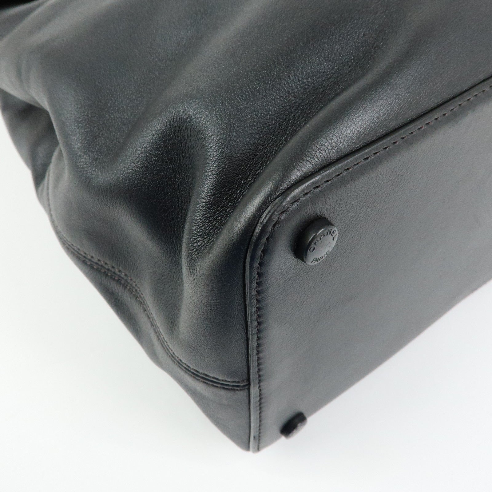 CHANEL COCO Mark Calf Leather Boston Bag Hand Bag Black