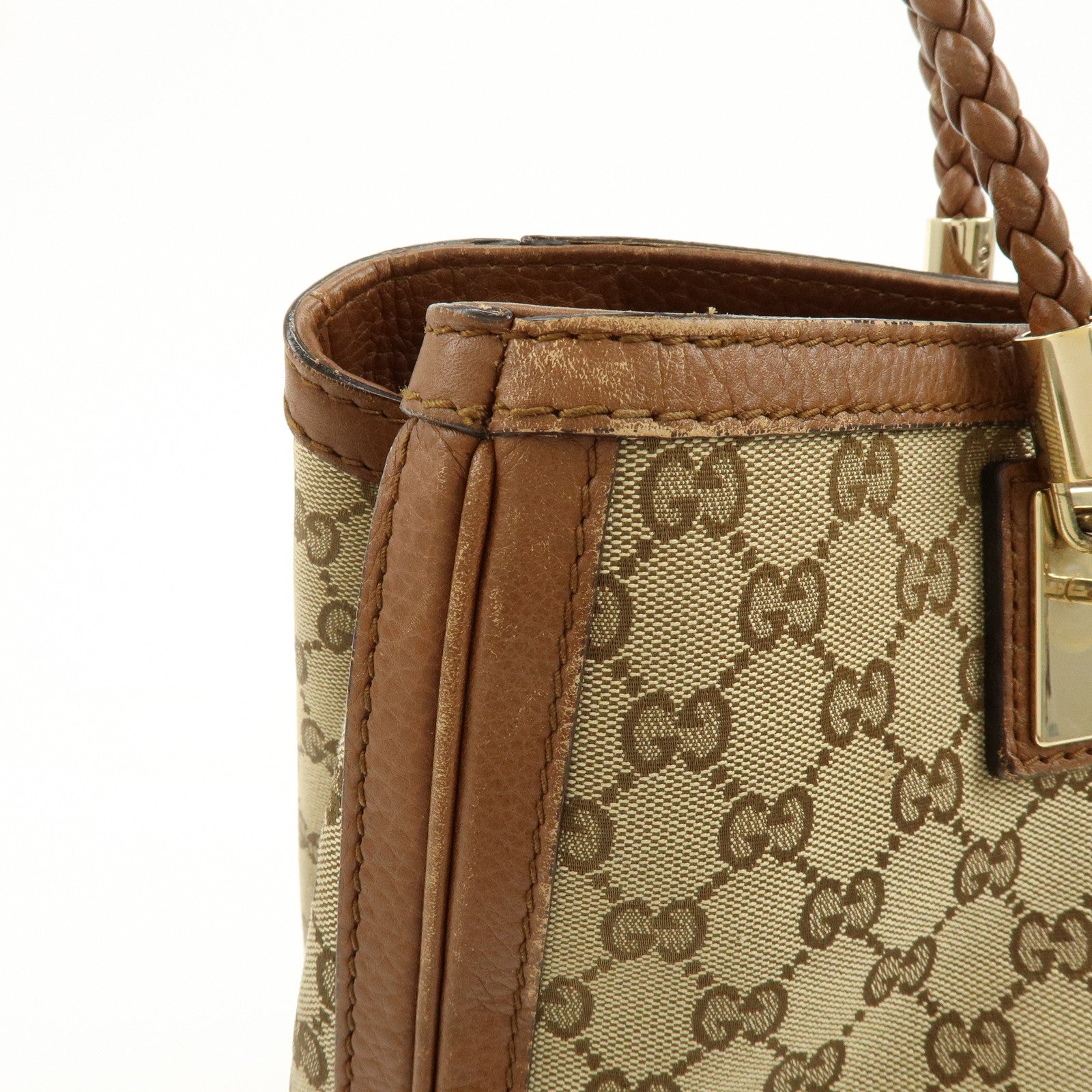 GUCCI Bamboo GG Canvas Leather Tote Bag Hand Bag Brown 269945