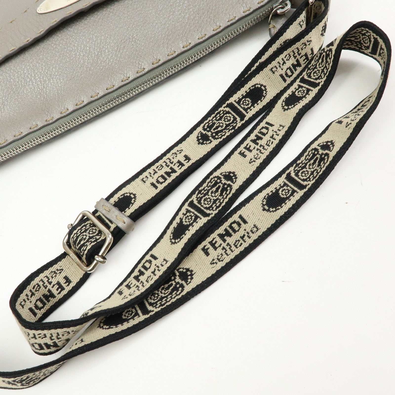 FENDI Selleria Leather Shoulder Crossbody Bag Metallic Grey 8BT109