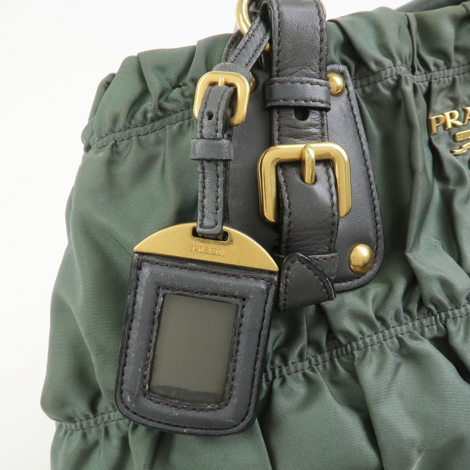 PRADA Triangle Logo Nylon Leather 2Way Bag Hand Bag Green 1BA336