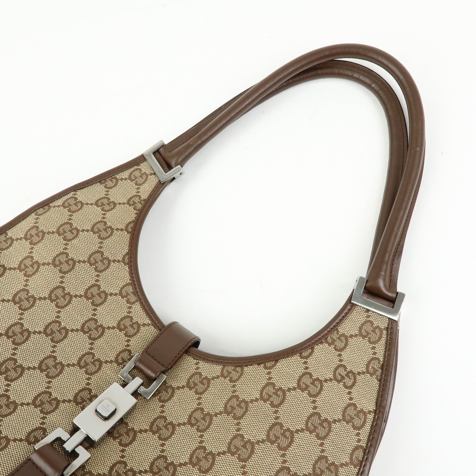 GUCCI Jackie GG Canvas Leather Shoulder Bag Beige Brown 01719