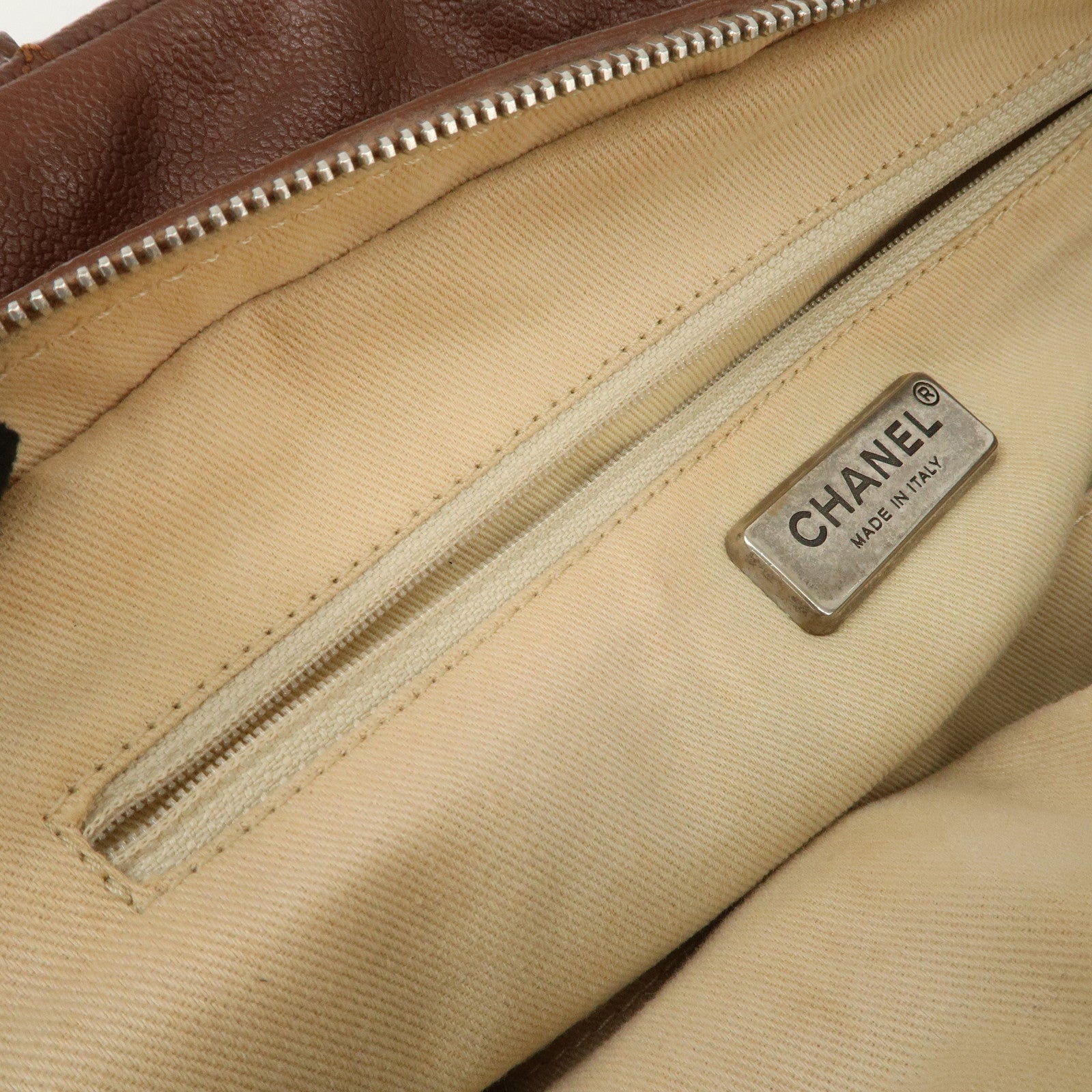 CHANEL COCO Mark Wild Stitch Caviarskin Boston Bag Brown