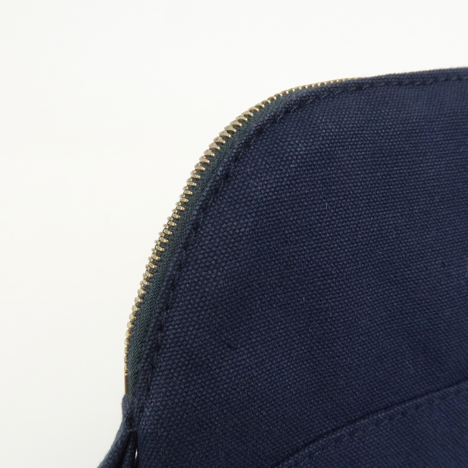 HERMES Canvas Leather Bolide Pouch MM Cosmetic Pouch Navy
