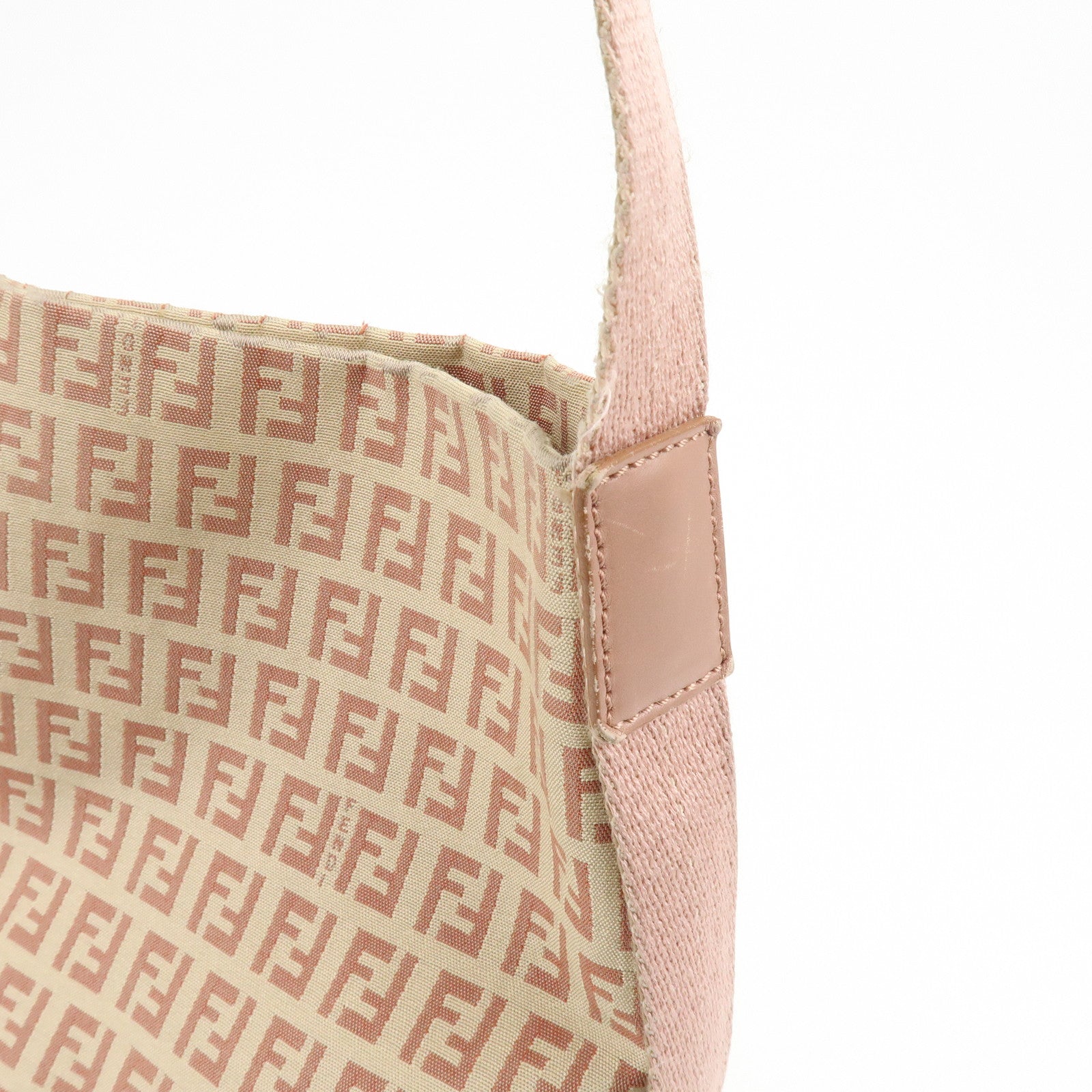 FENDI Zucchino Canvas Leather Shoulder Bag Beige Pink 8BR318