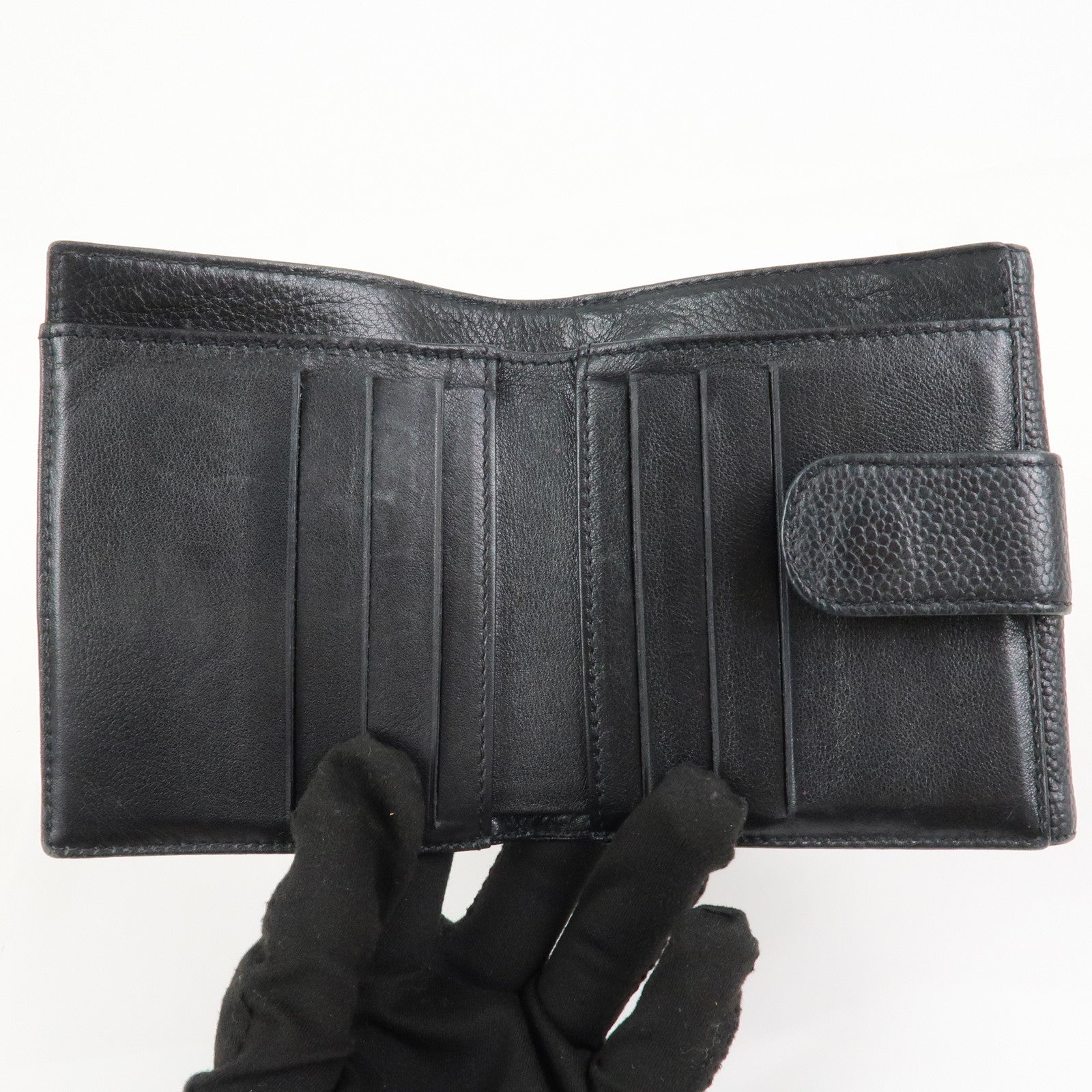 CHANEL COCO Mark W Hook Bi-fold Compact Wallet Black A01427