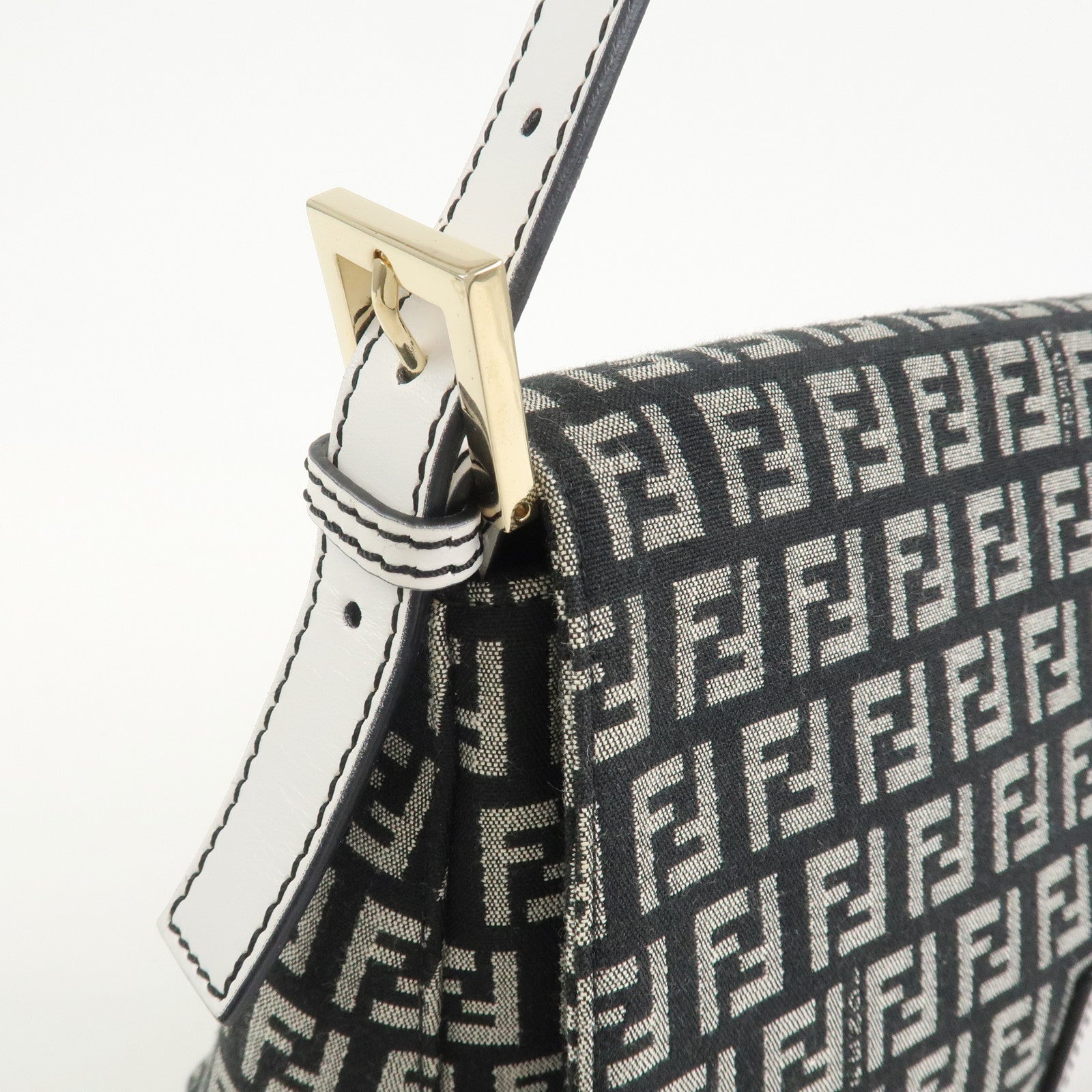 FENDI Mamma Baguette Zucchino Leather Canvas Shoulder Bag 8BR001