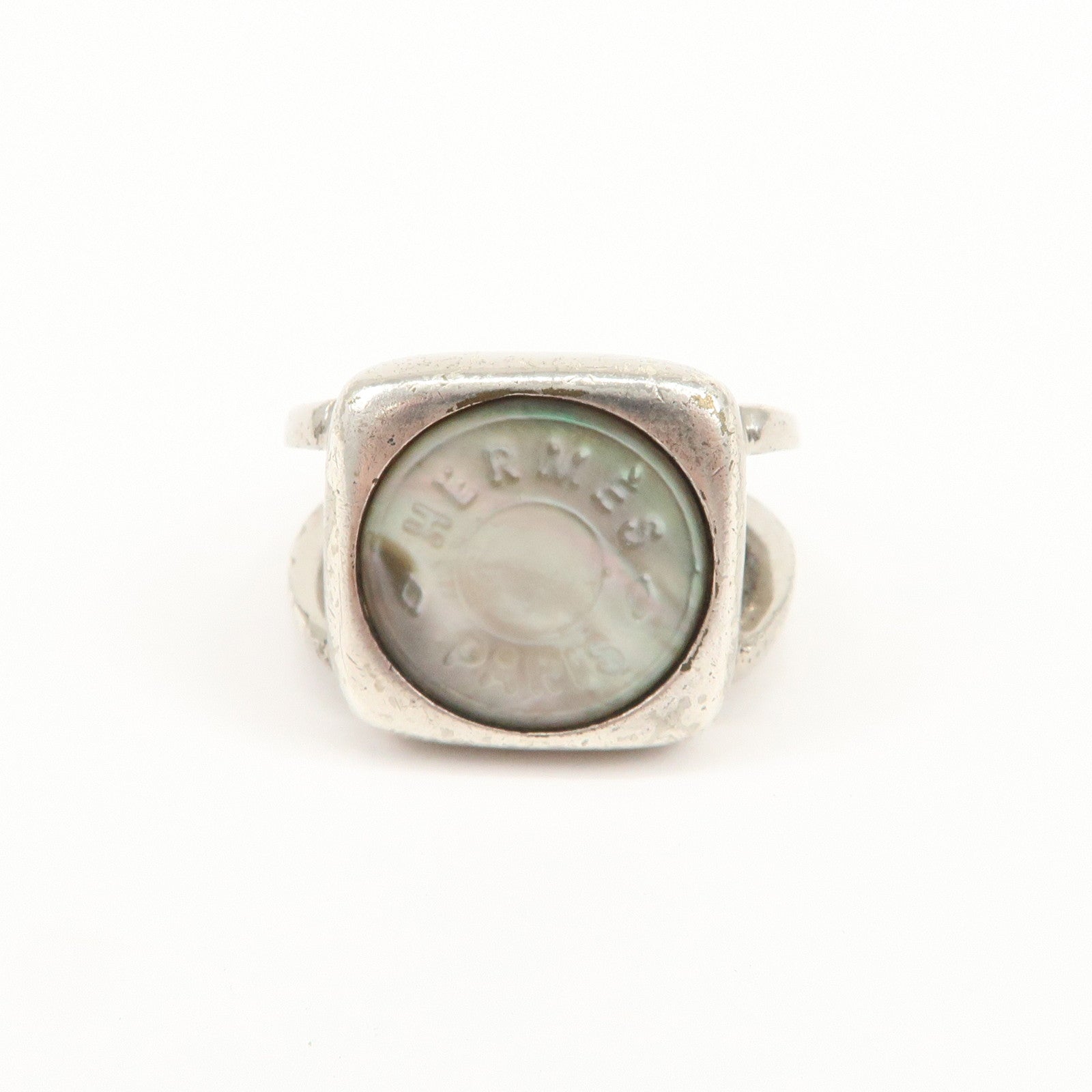 HERMES Logo Corozo Serie Ring Metal Shell Silver