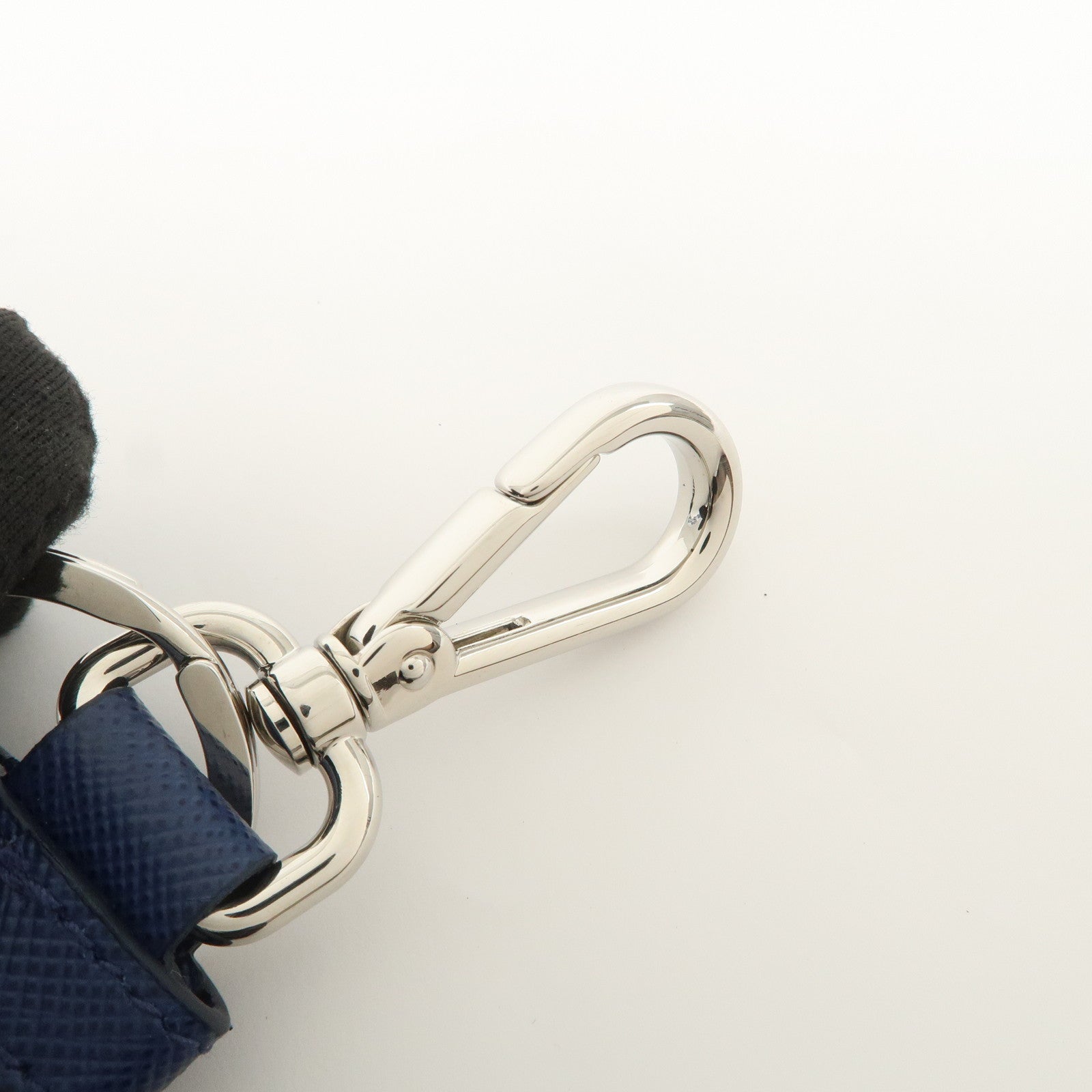 PRADA Saffiano Leather Bag Charm Key Holder Blue 1PP698