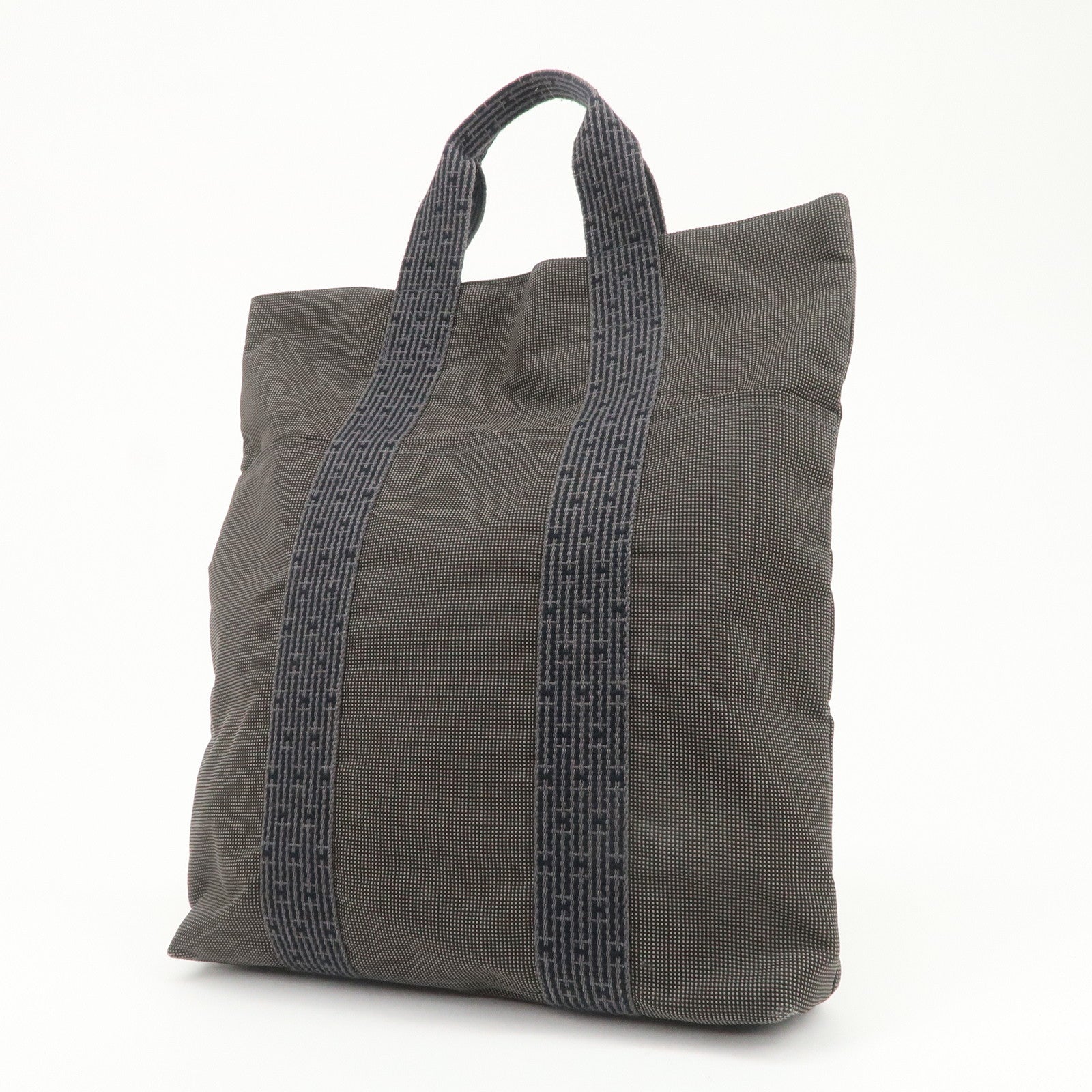 HERMES Herline Cabas Canvas Tote Bag Hand Bag Black