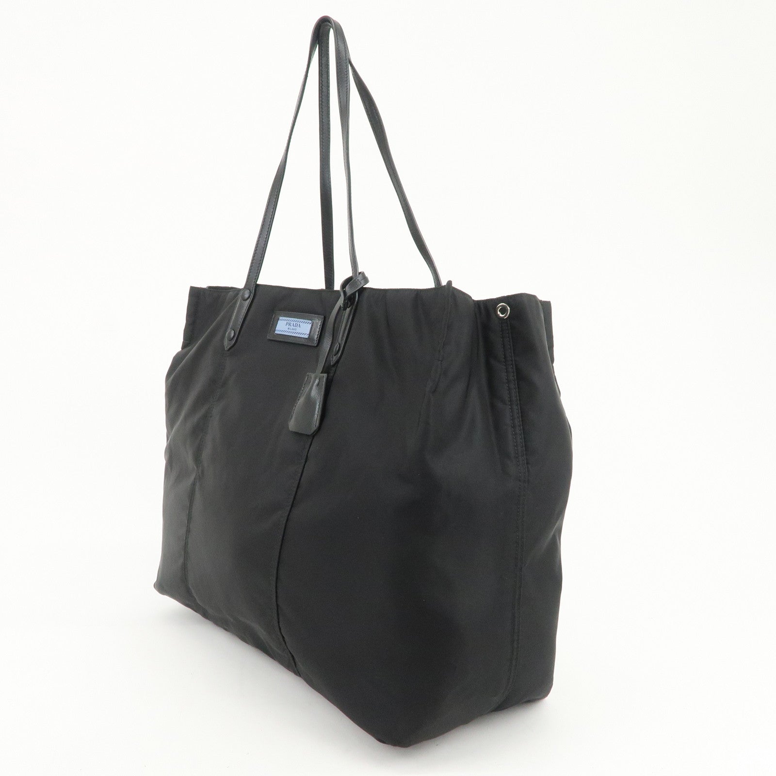 PRADA Etiquette Nylon Leather Tote Bag Shoulder Bag Black 1BG184