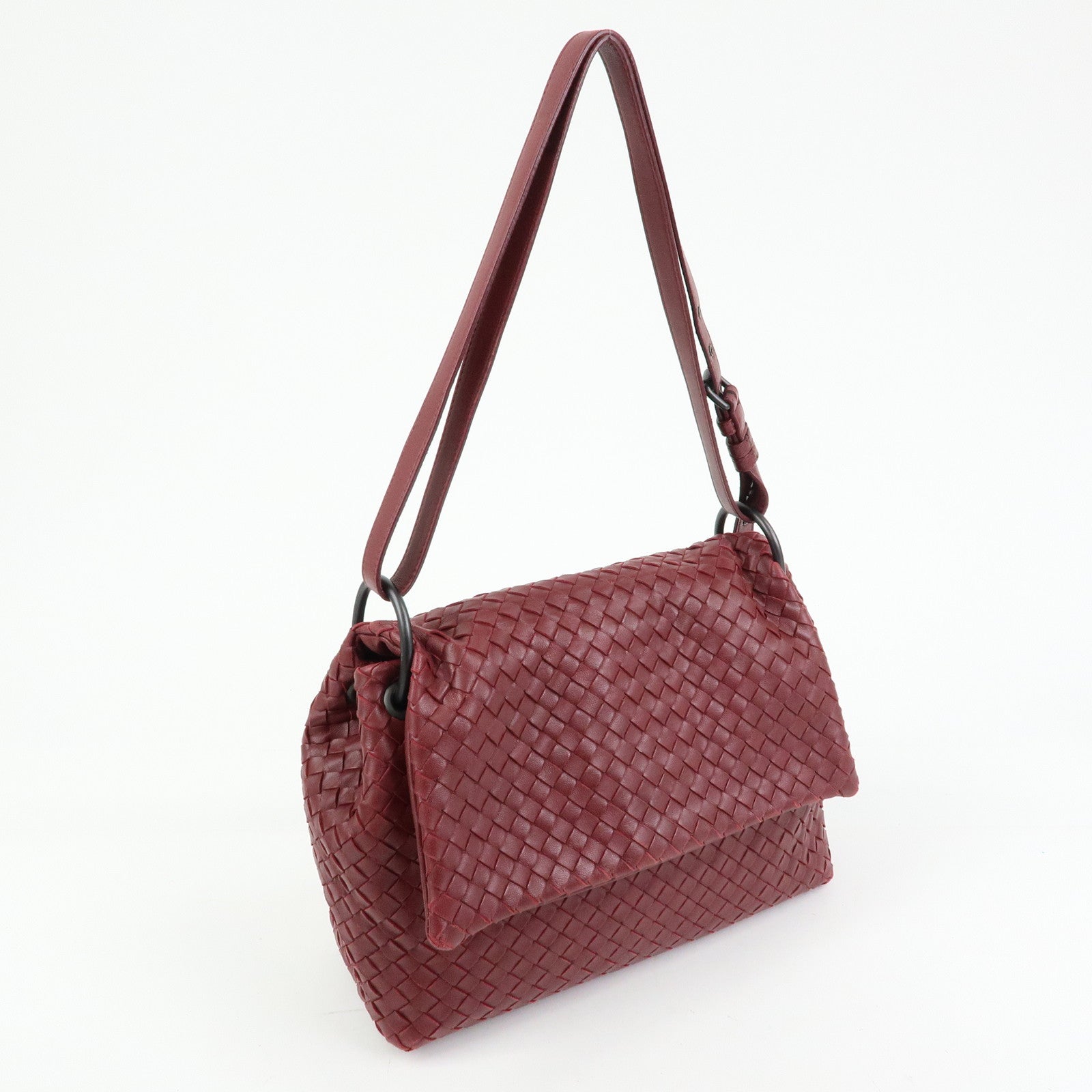 BOTTEGA VENETA Intrecciato Leather Shoulder Bag Bordeaux