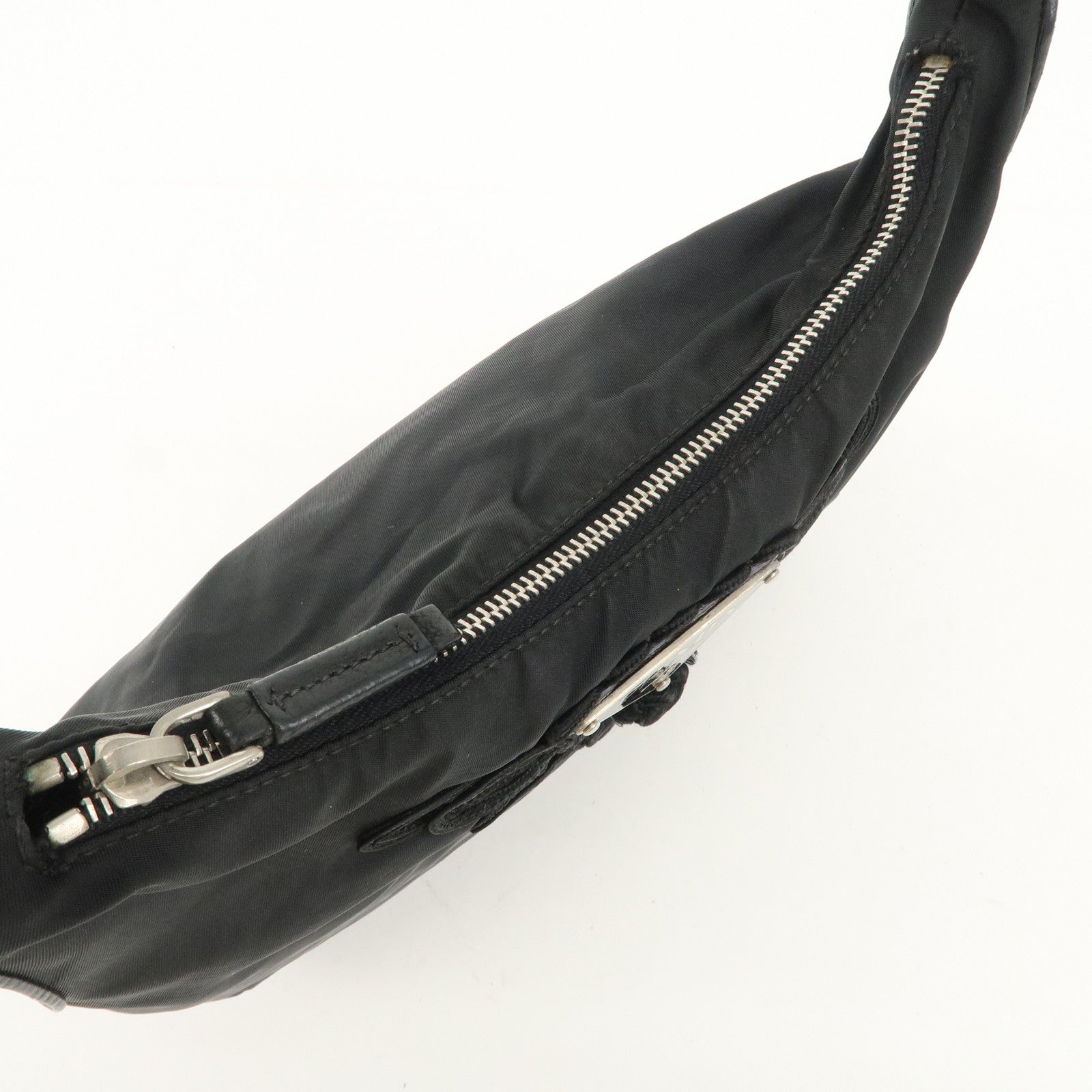 PRADA Triangle Logo Leather Nylon Shoulder Bag Hand Bag Black Used