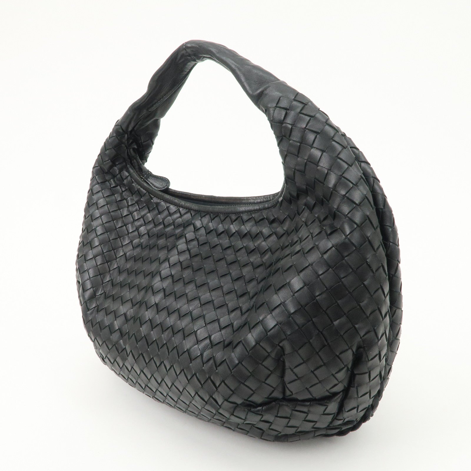 BOTTEGA VENETA Intrecciato Hobo Leather Shoulder Bag Black 232499