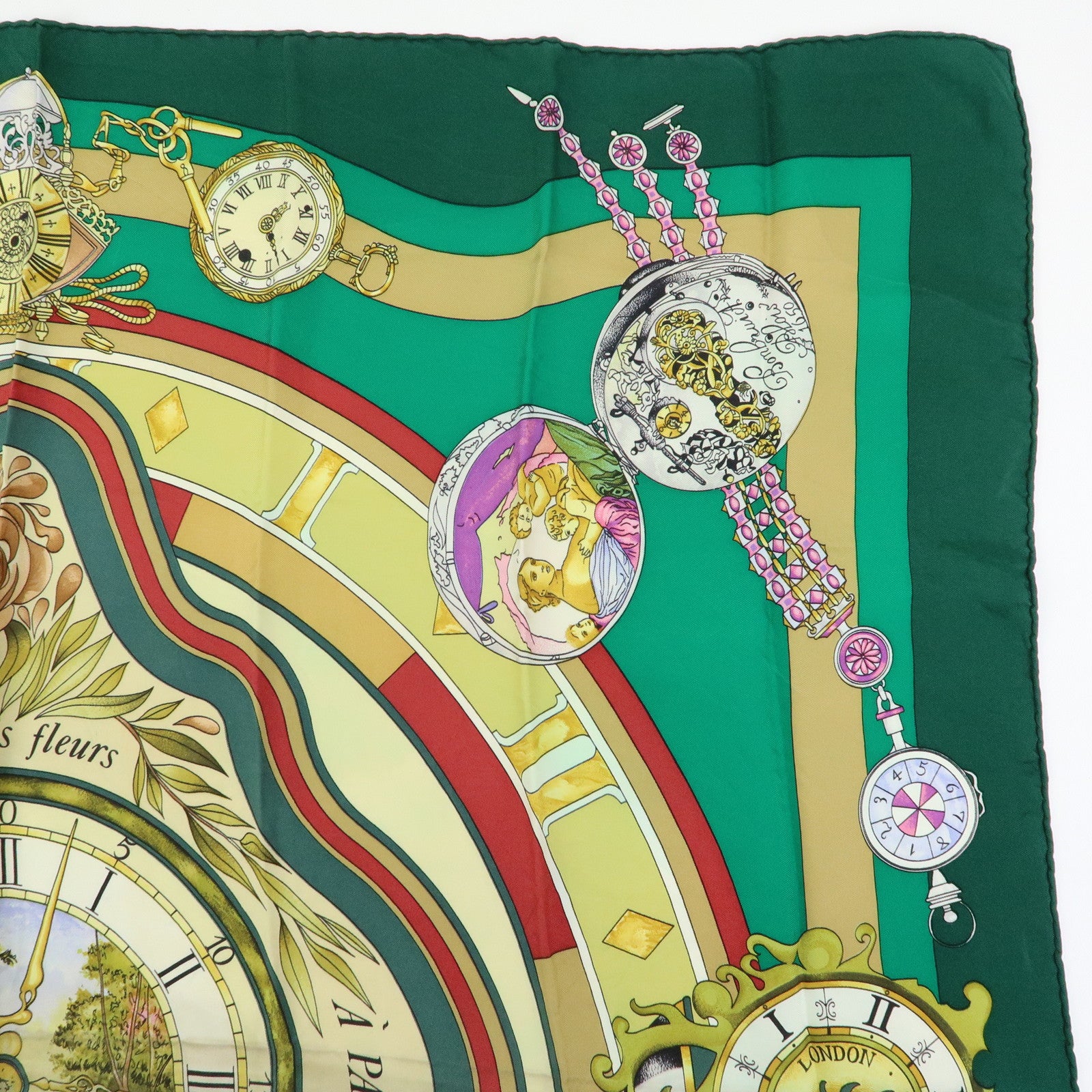 HERMES Carre 90 Set of 2 Silk 100% Scarf Navy Green