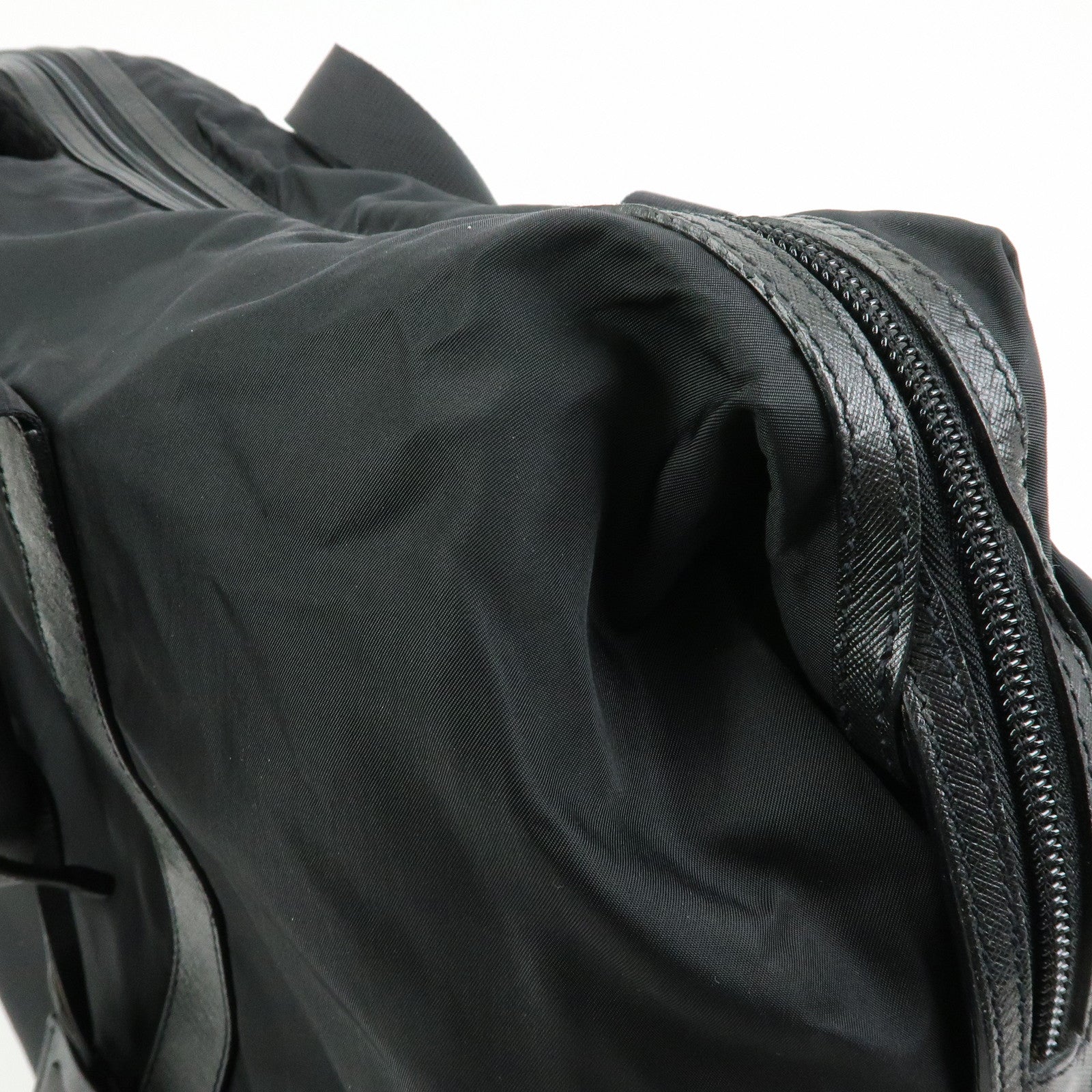 PRADA Triangle Logo Nylon Leather Boston Bag Hand Bag Black