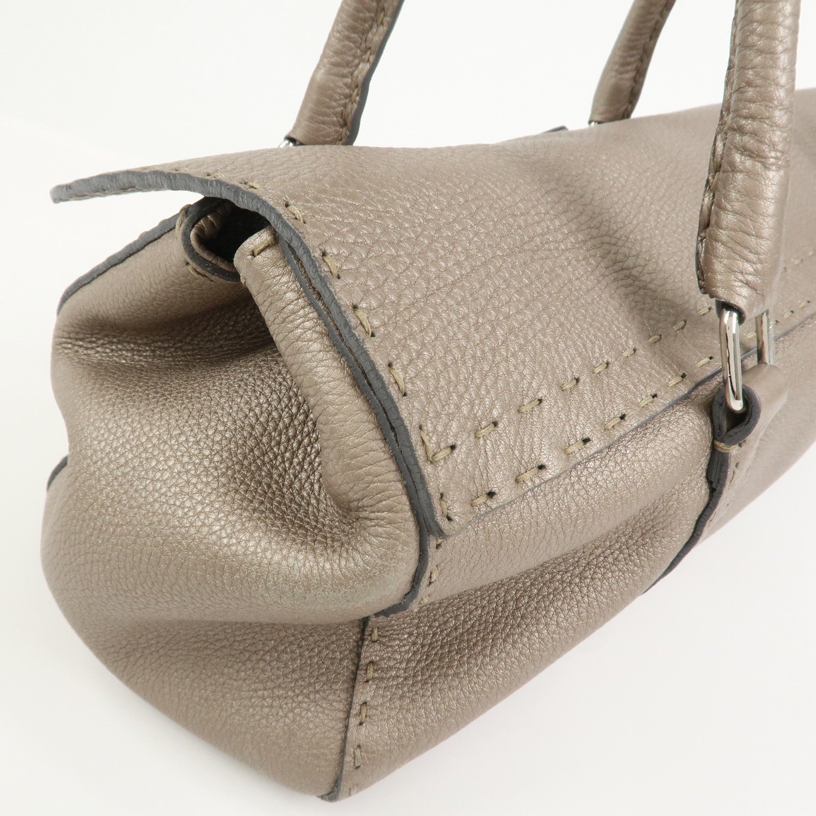 FENDI Seleria Linda Leather Shoulder Bag Hand Bag Greige 8BR442