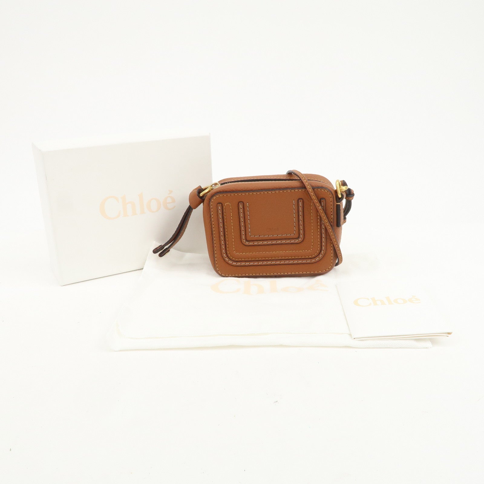 Chloe Marcie Logo Leather Shoulder bag Crossbody Bag Brown