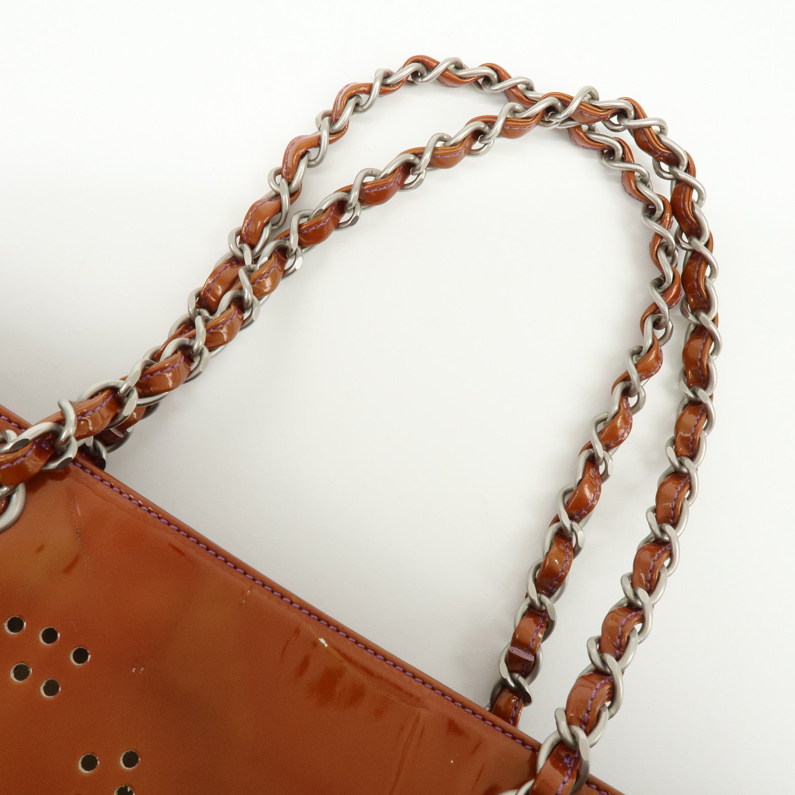 CHANEL Triple COCO Punching Patent Leather Chain Tote Bag A16275