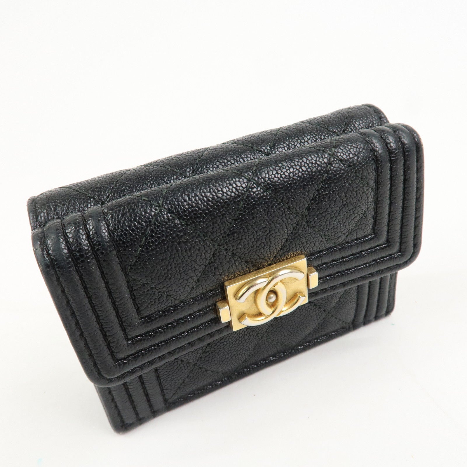 CHANEL Boy CHANEL Caviarskin Small Compact Wallet Black A84432