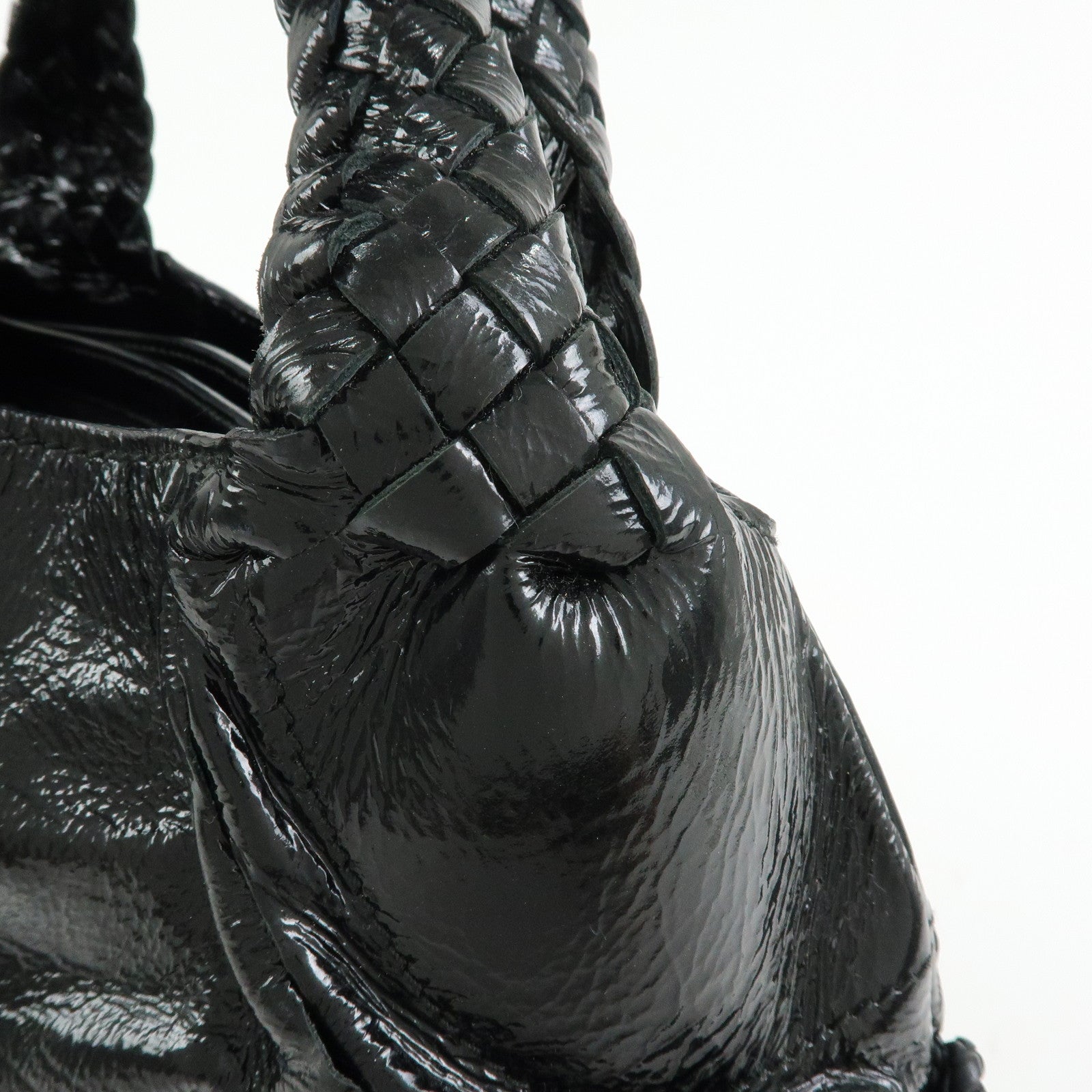 Ferragamo Gancini Patent Leather Hand Bag Shoulder Bag Black