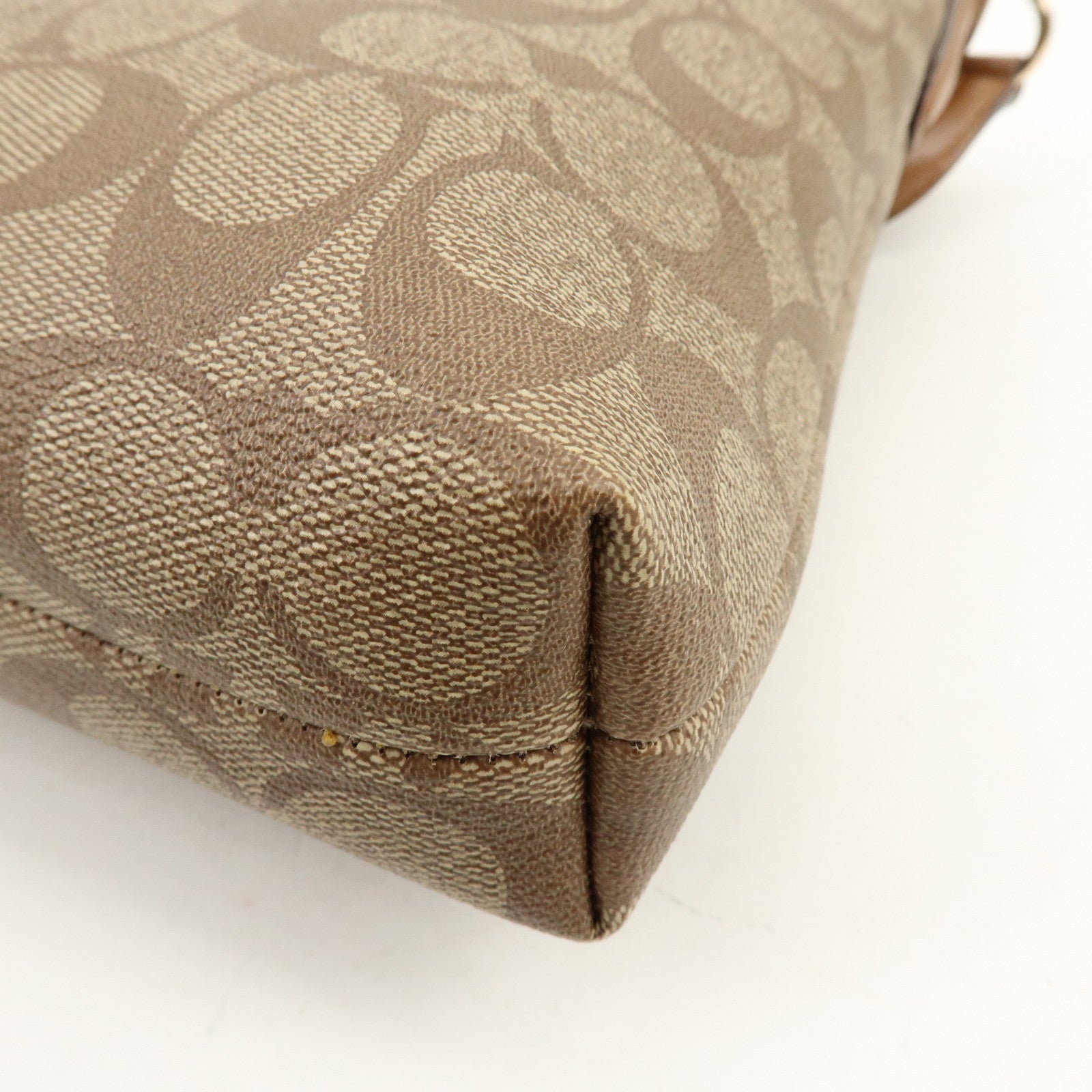 COACH Signature PVC Coated Canvas Leather Shoulder Bag Beige Brown
