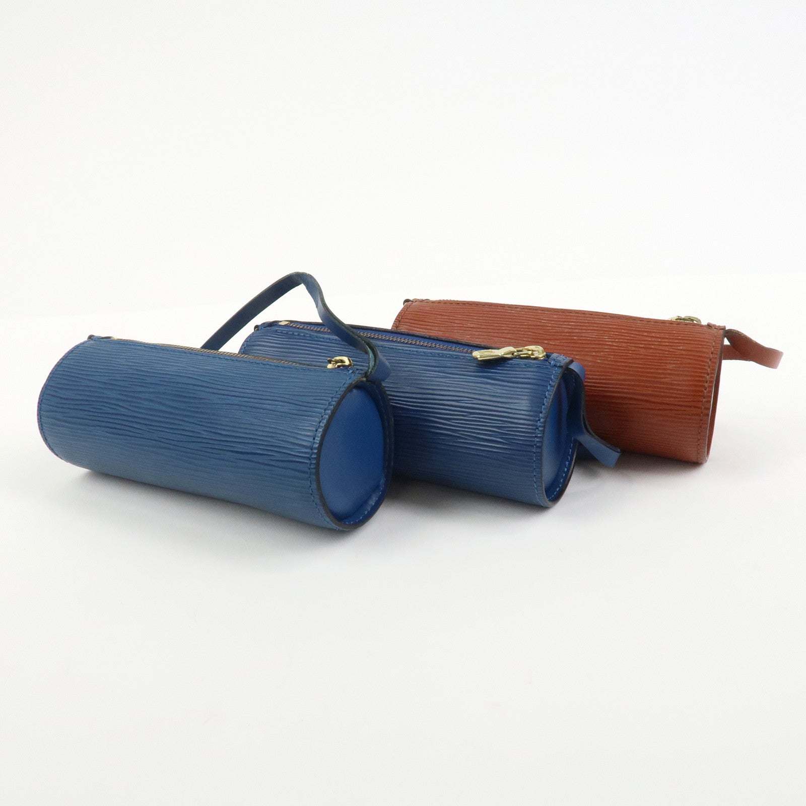 Louis Vuitton Epi Set of 3 Leather Soufflot Pouch Blue Kenya Brown