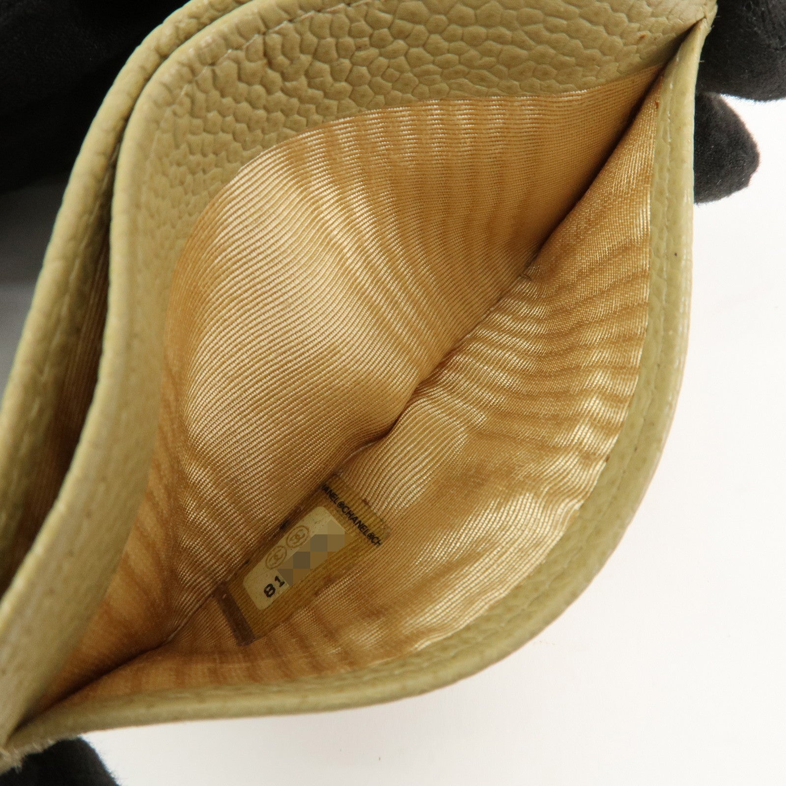 CHANEL COCO Mark Caviarskin Leather Card Case Card Holder Beige