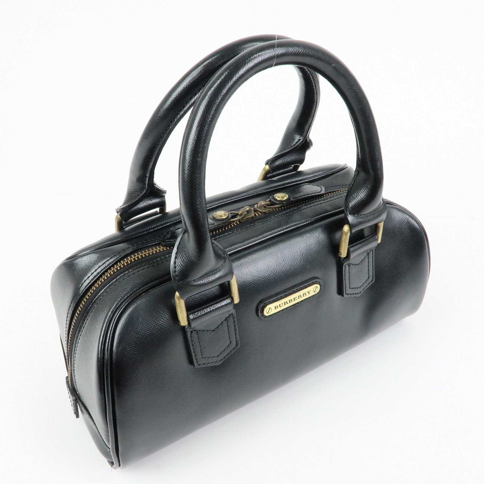 BURBERRY Leather Mini Boston Bag Hand Bag Tote Bag Black