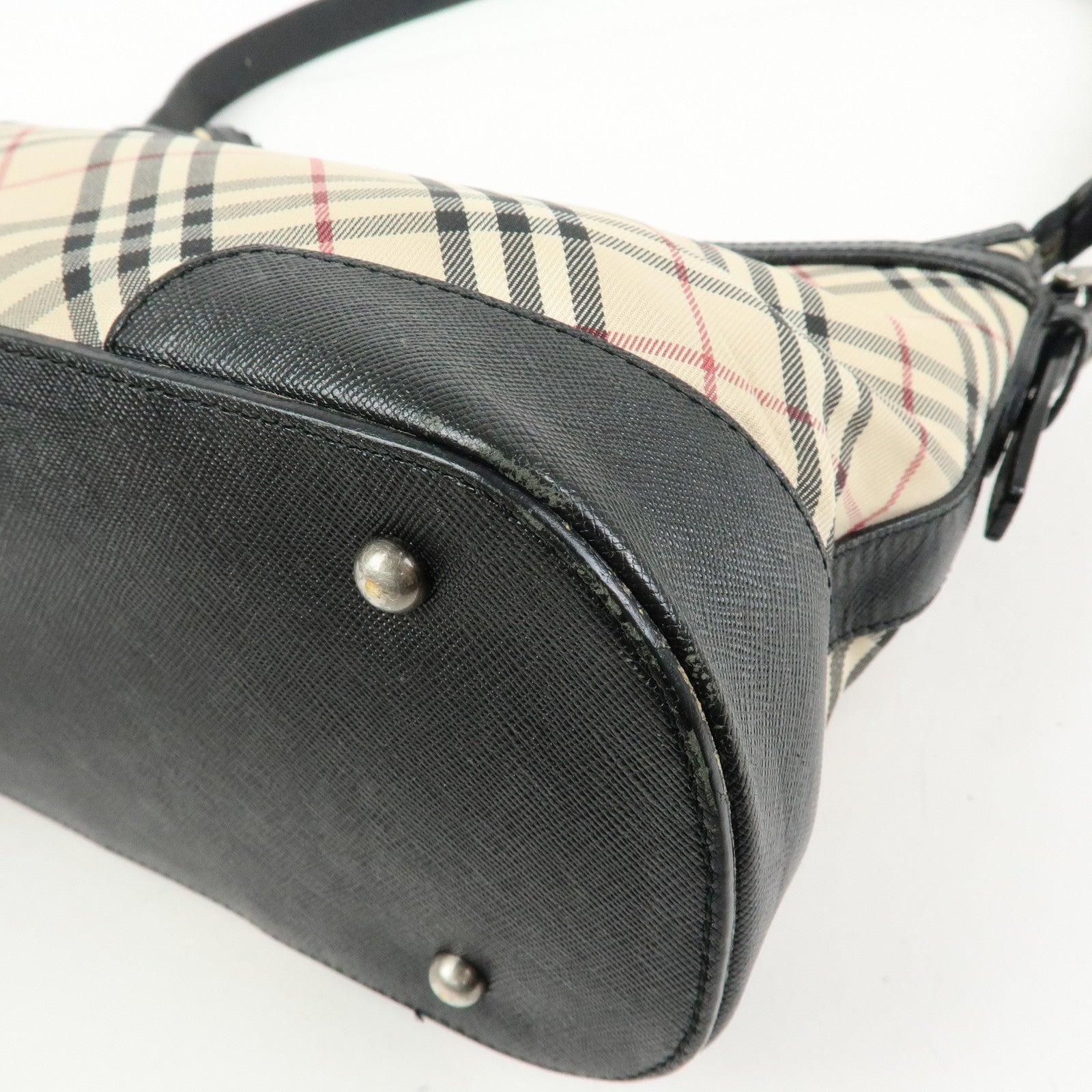 BURBERRY Nova Plaid Canvas Leather Shoulder Bag Beige Black