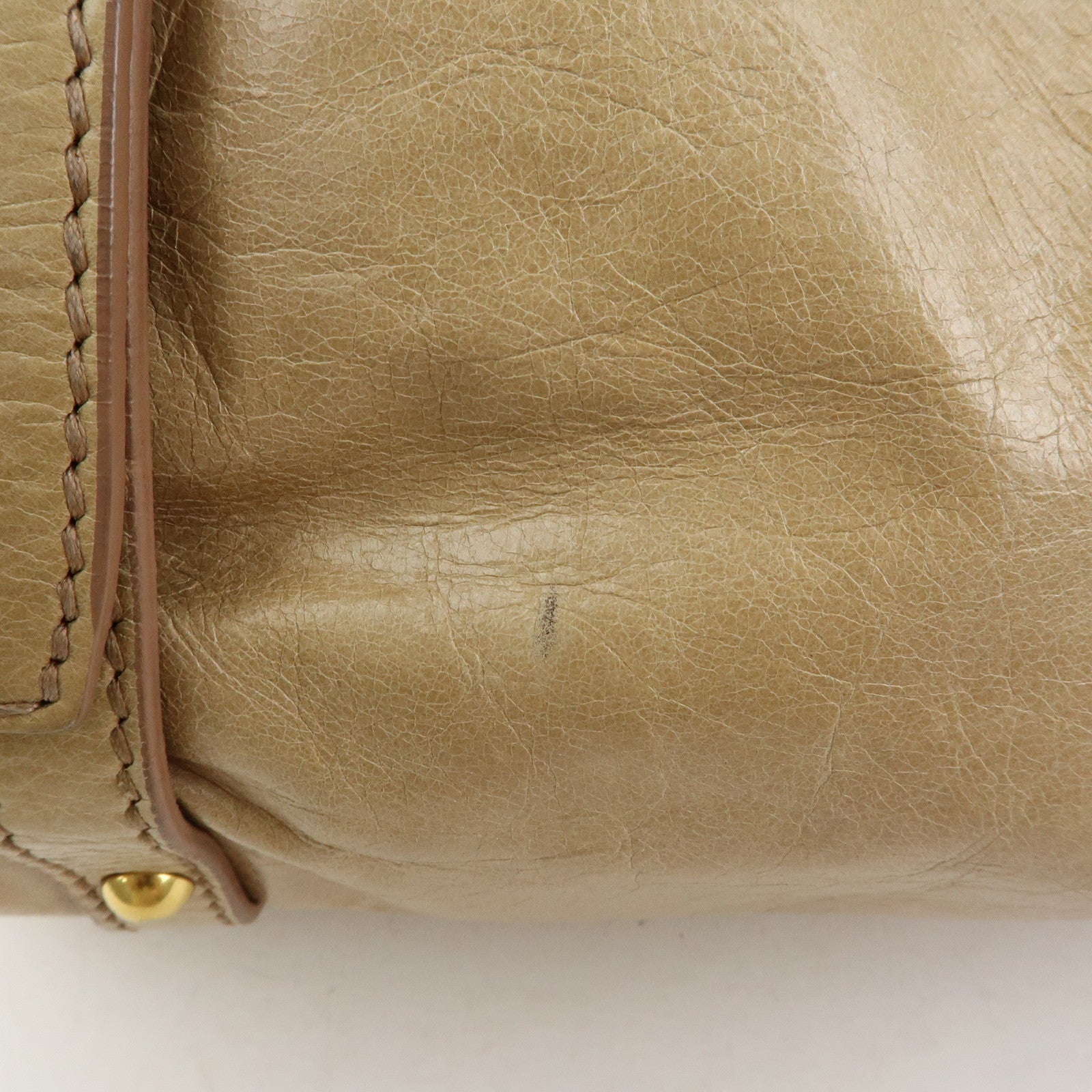 MIU MIU Logo Side Ribbon Leather Shoulder Bag Tote Bag Beige