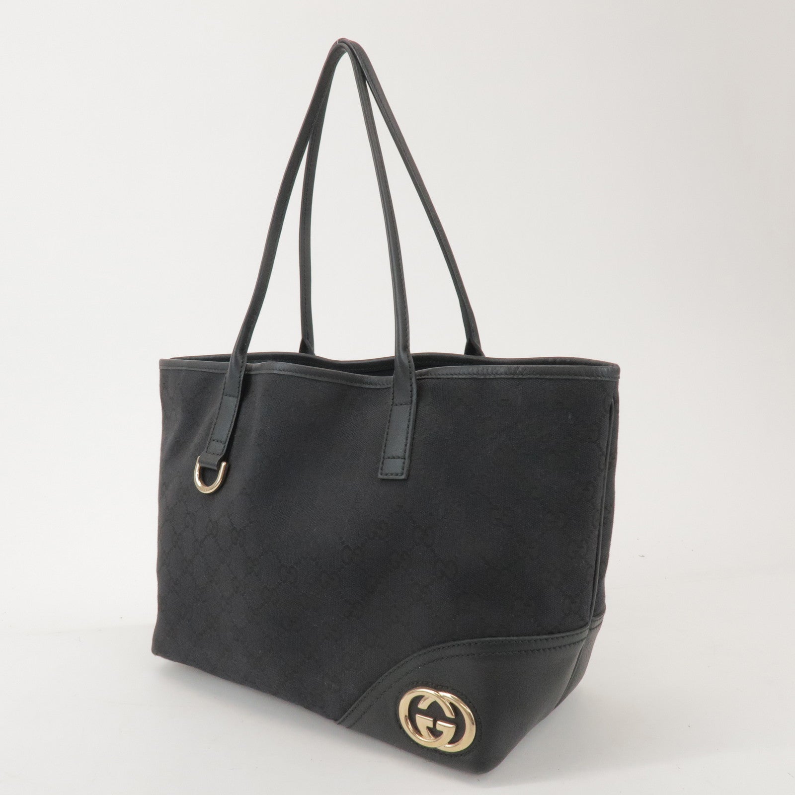 GUCCI New Britt GG Canvas Leather Tote Bag Hand Bag Black 169946