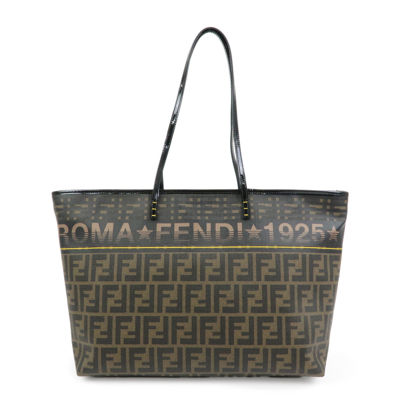 FENDI Zucca PVC Patent Leather Tote Bag Brown Black 8BH185