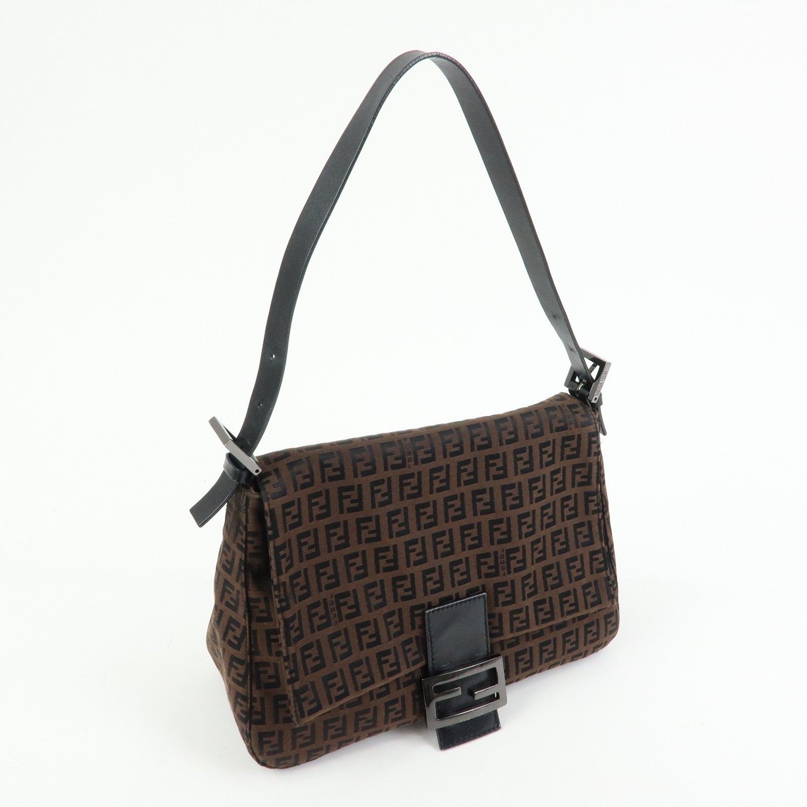 FENDI Mamma Baguette Zucchino Canvas Leather Shoulder Bag 8BR001