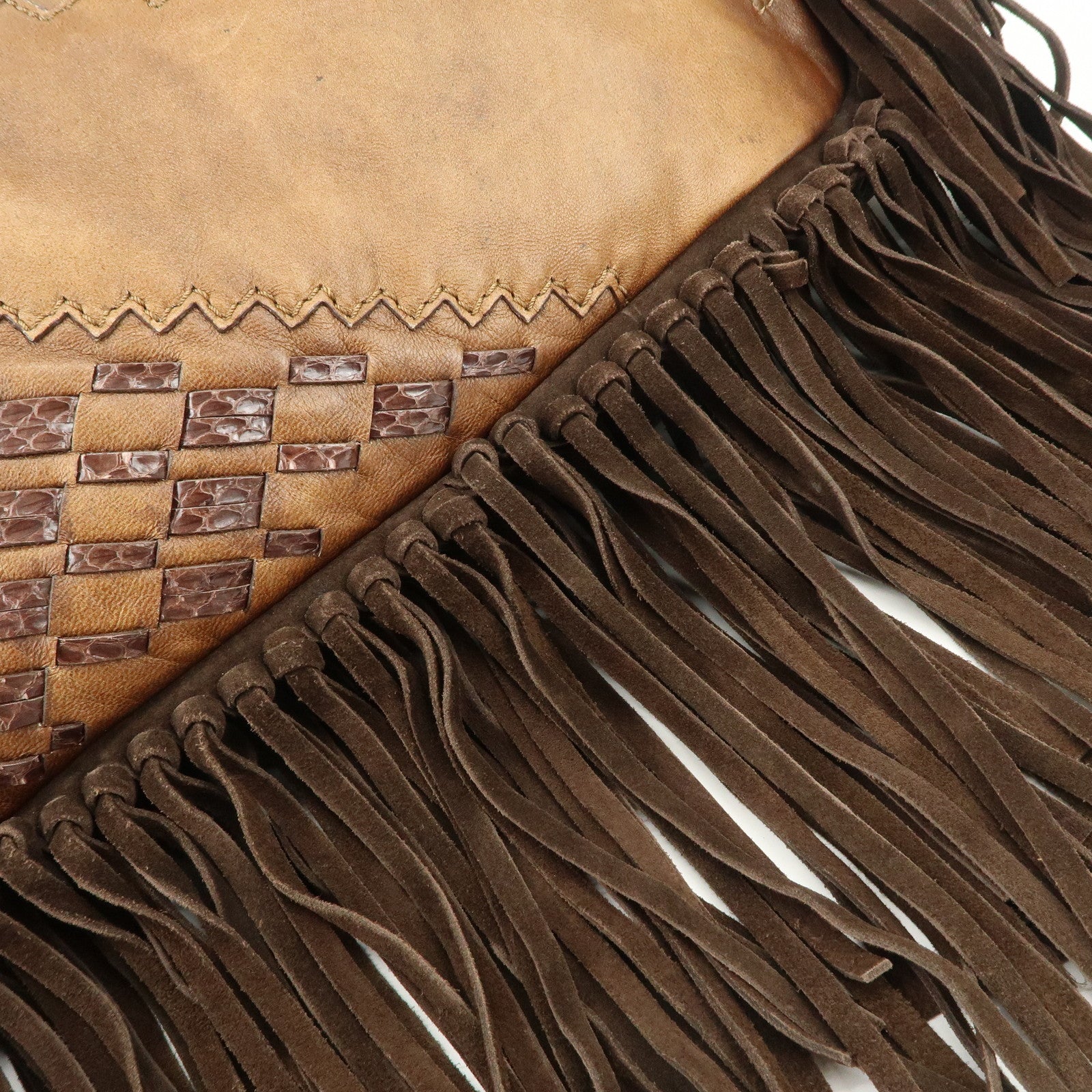 JIMMY CHOO Leather Suede Chain Shoulder Bag Hand Bag Brown