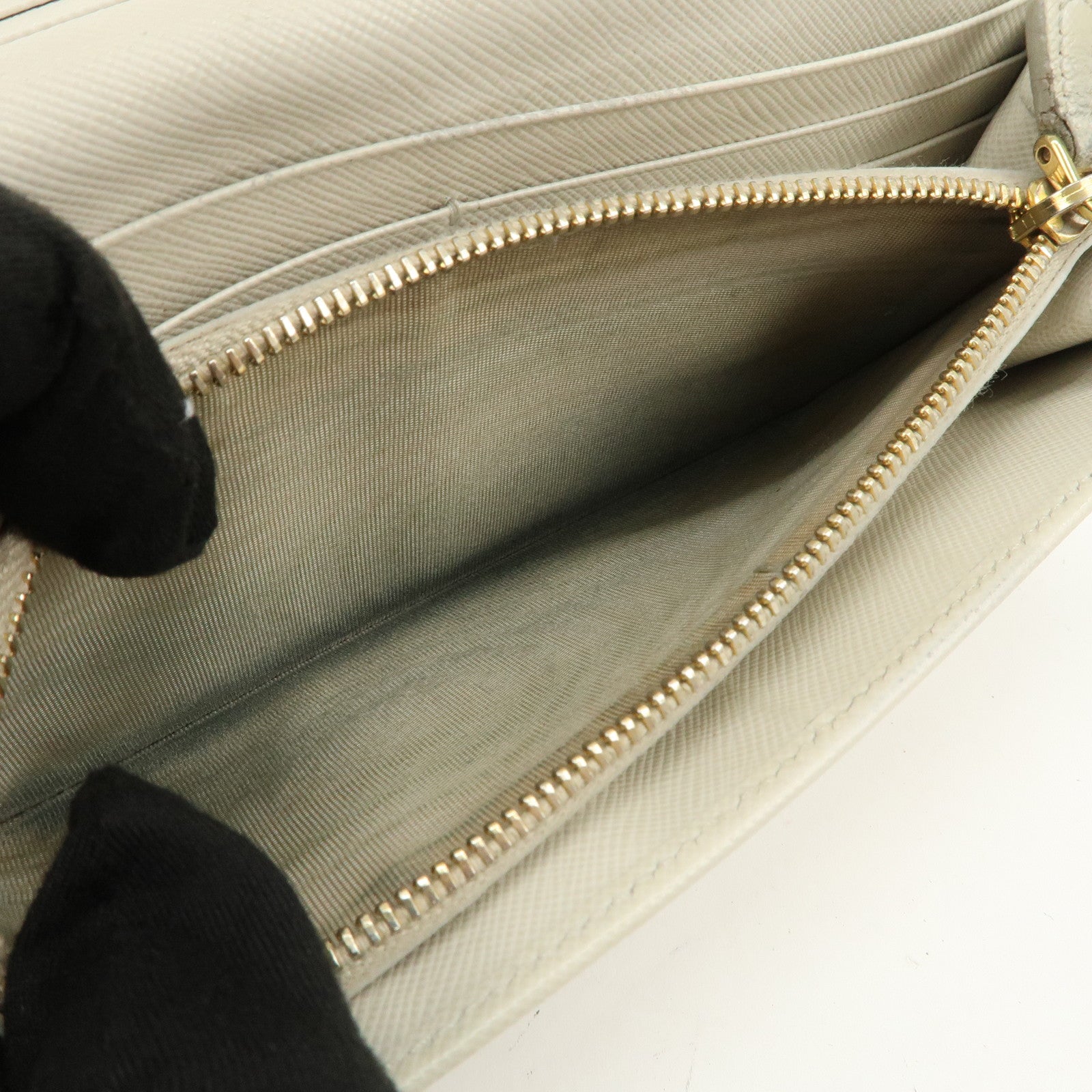 PRADA Saffiano Leather Nylon Set of 3 Long Wallet Beige 1MH132