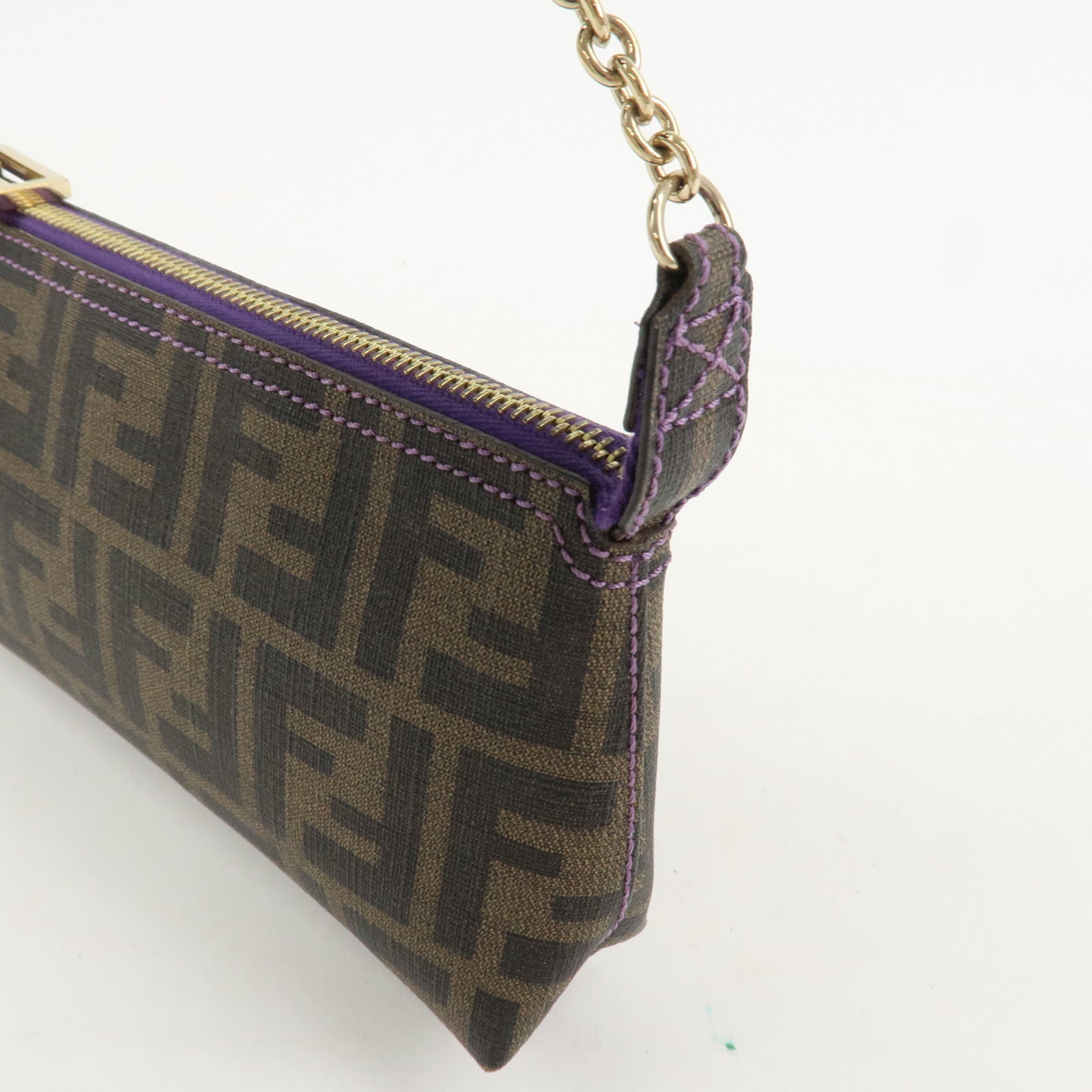 FENDI Zucca PVC Chain Accessory Pouch Hand Bag Shoulder Bag 8BR592