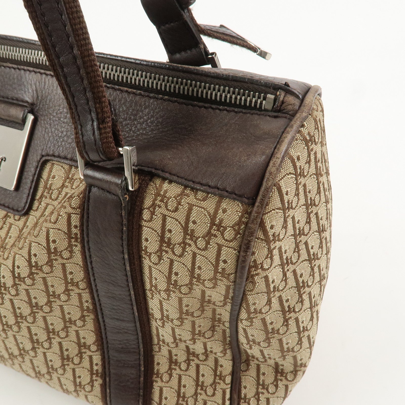 Christian Dior Trotter Street Chic Canvas Leather Boston Bag Beige