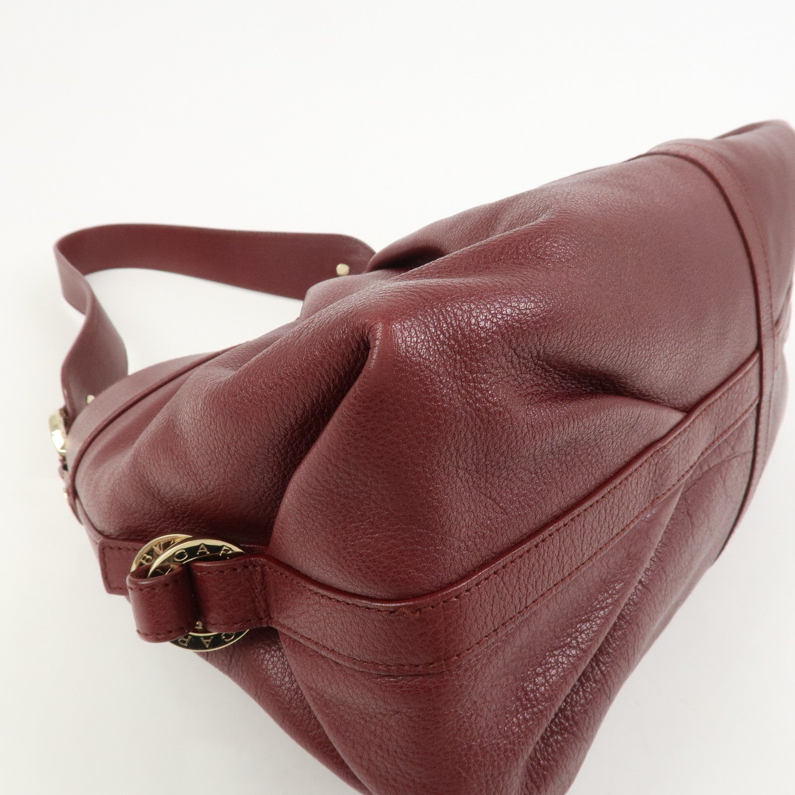 BVLGARI Chandra Leather Shoulder Bag Hand Bag Bordeaux