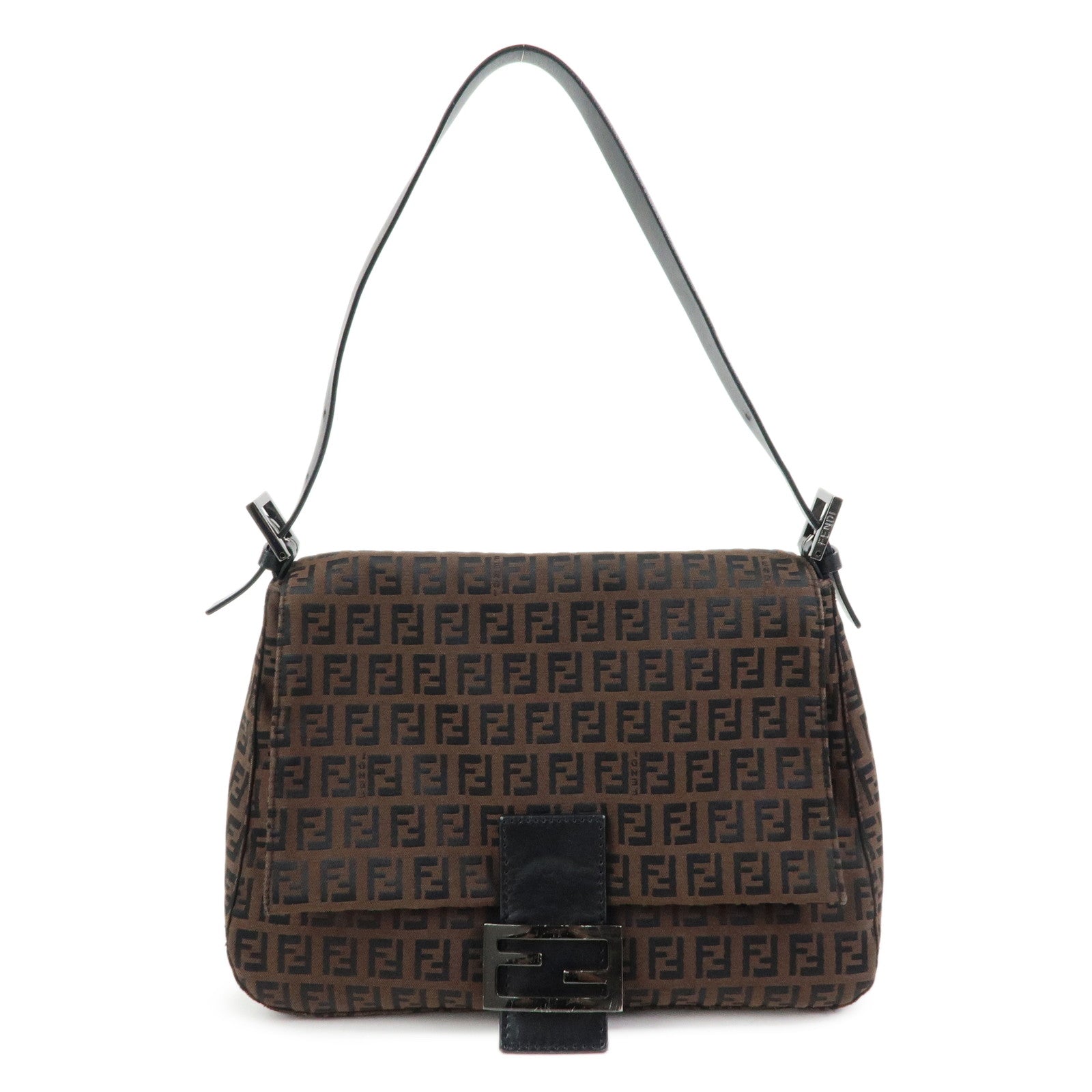 FENDI Mamma Baguette Zucchino Canvas Leather Shoulder Bag 8BR001