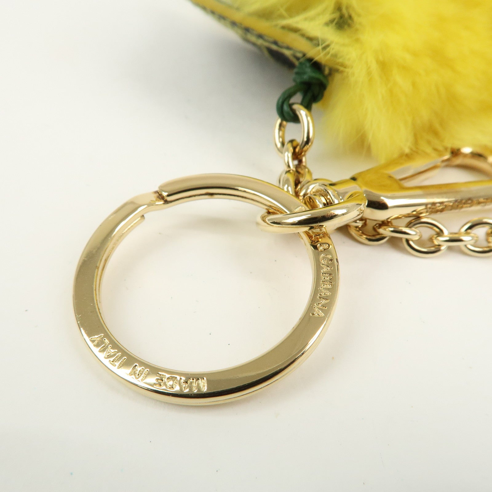 Dolce&Gabbana Citrus Fur Leather Bag Charm Key Holder Yellow
