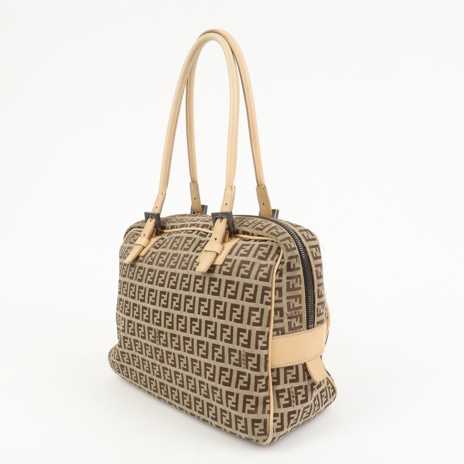 FENDI Zucchino Canvas Leather Hand Bag Shoulder Bag Beige 8BN005