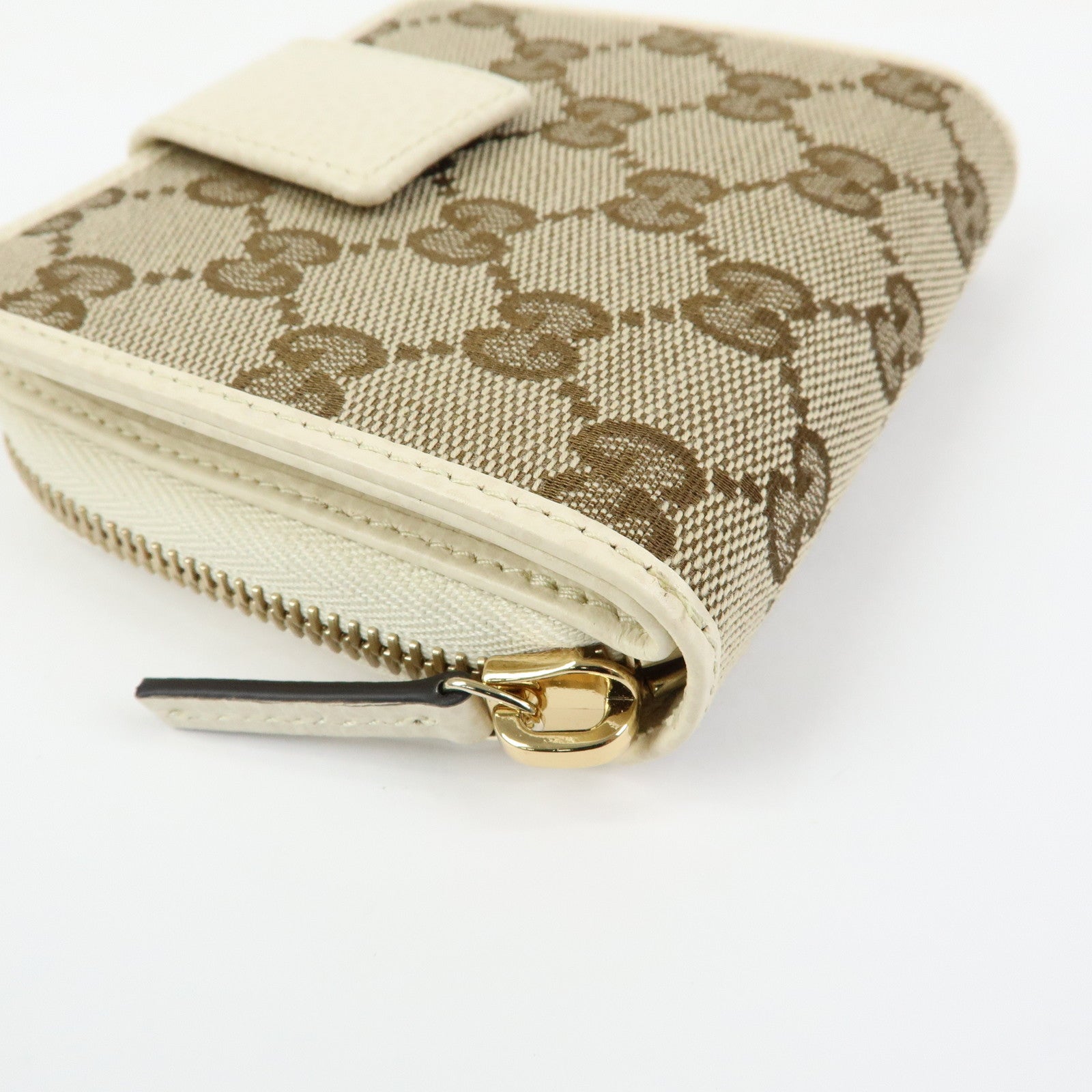 GUCCI GG Canvas Leather Bi-fold Compact Wallet Beige 346056