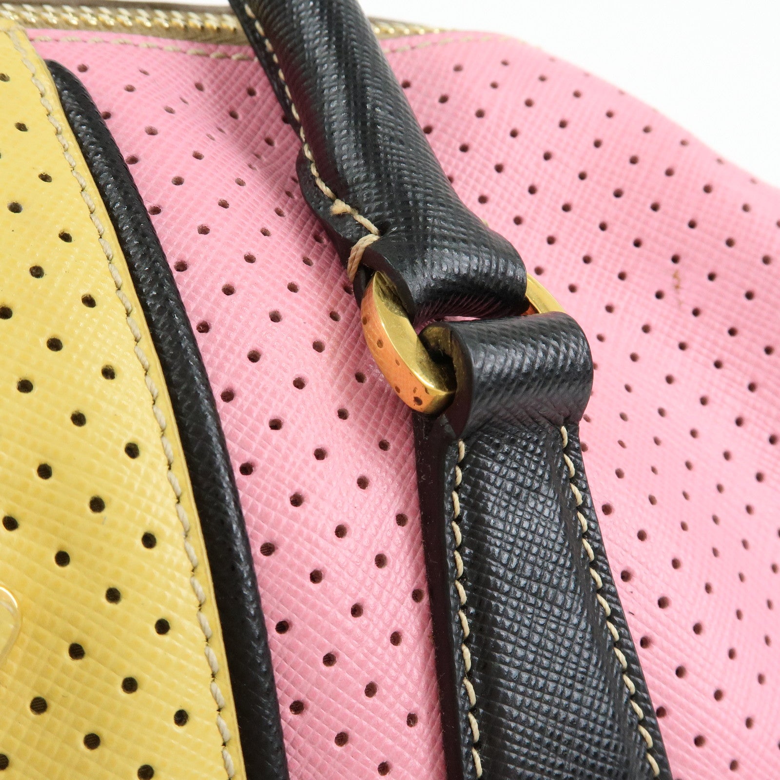 PRADA Triangle Logo Saffiano Punching Leather 2 Way Hand Bag BL0655