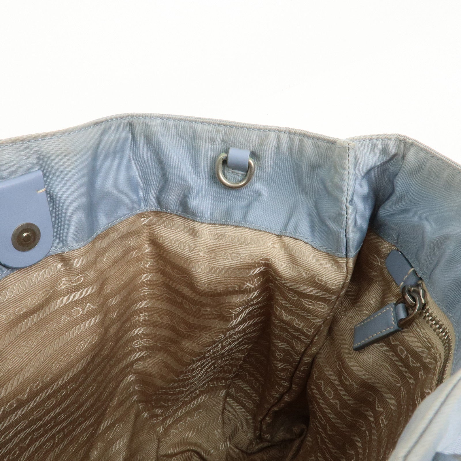 PRADA Triangle Logo Nylon Leather Hand Bag Light Blue
