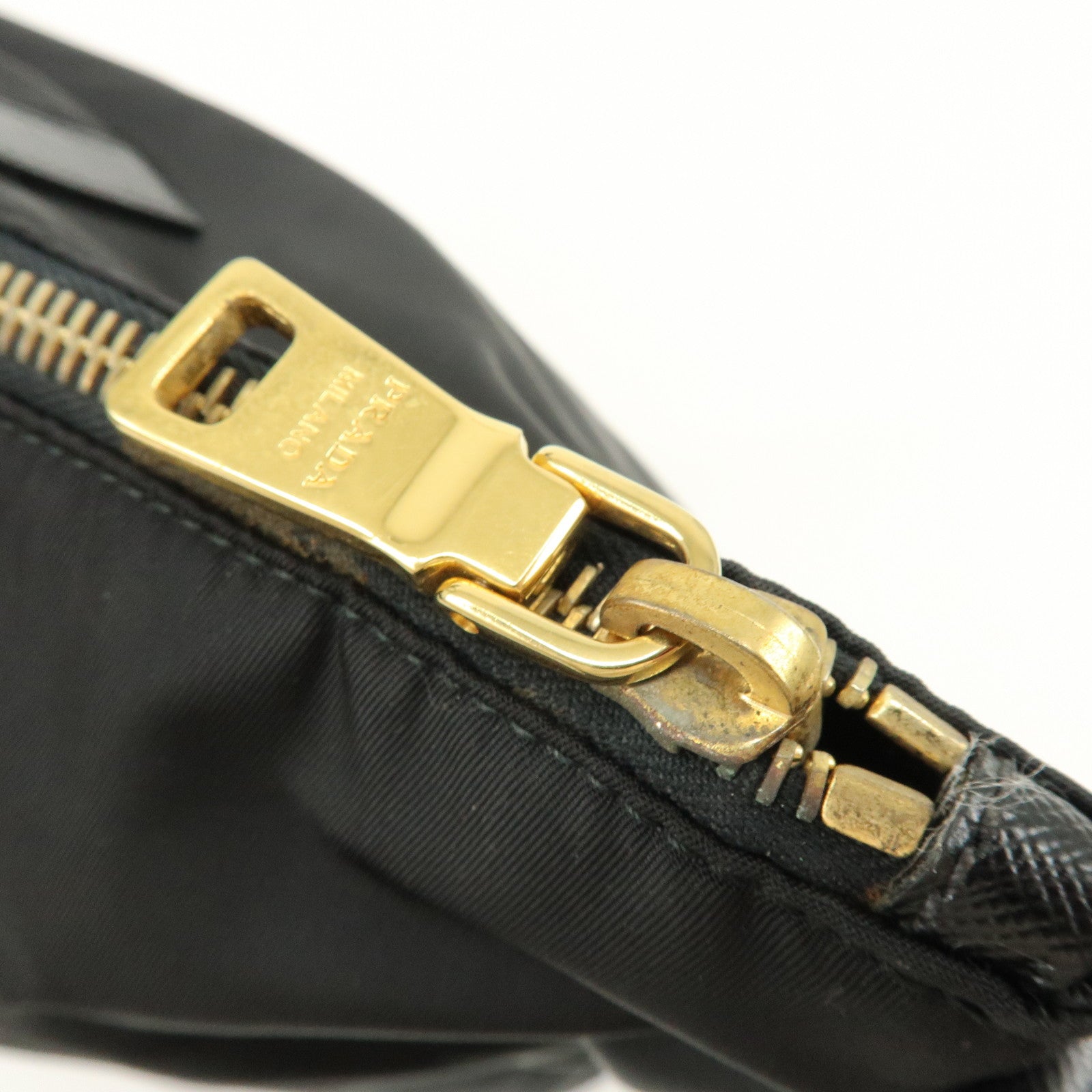PRADA Triangle Logo Nylon Saffiano Leather 2Way Bag Hand Bag Black