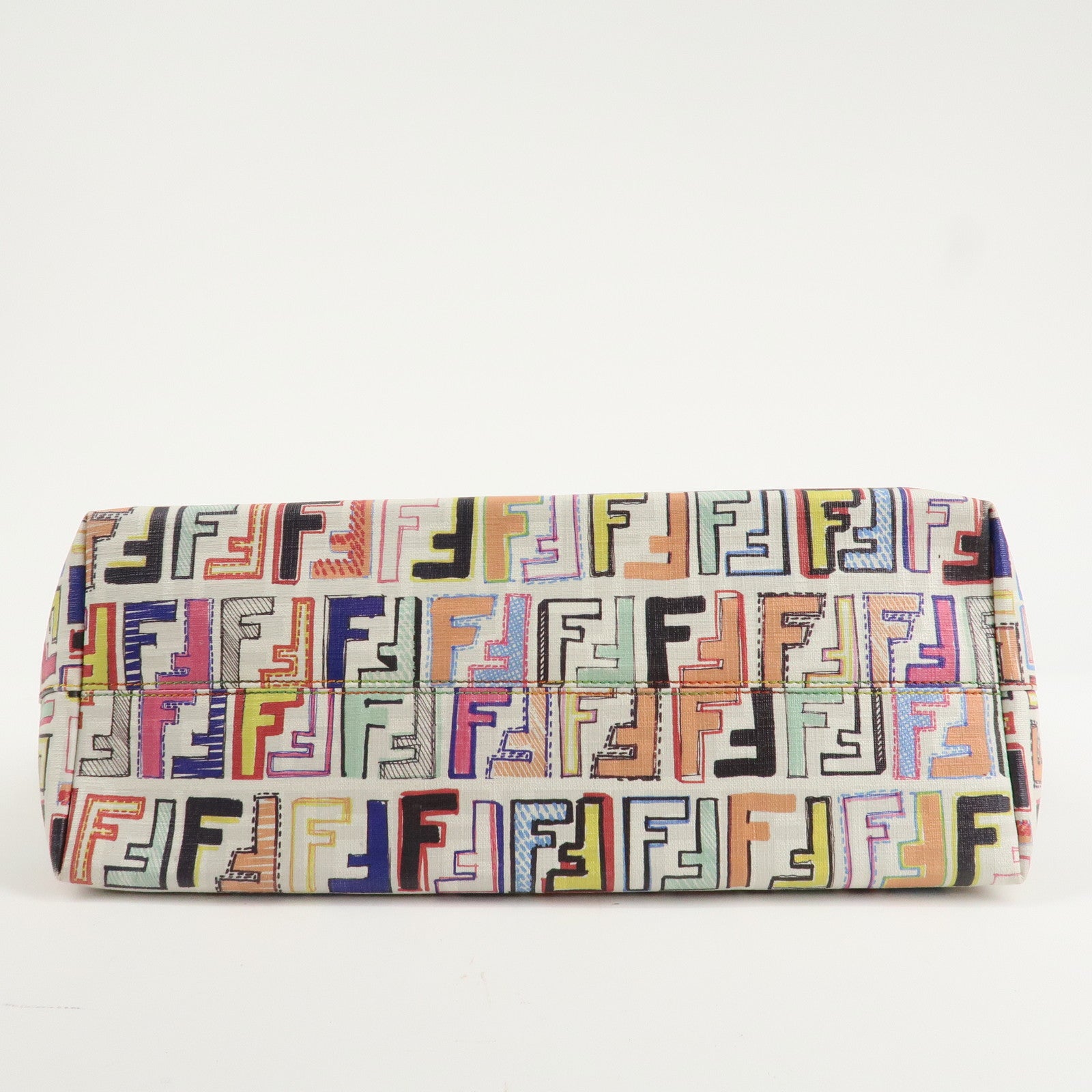 FENDI Zucca Logo Print PVC Tote Bag Multicolor White 8BH185 Used