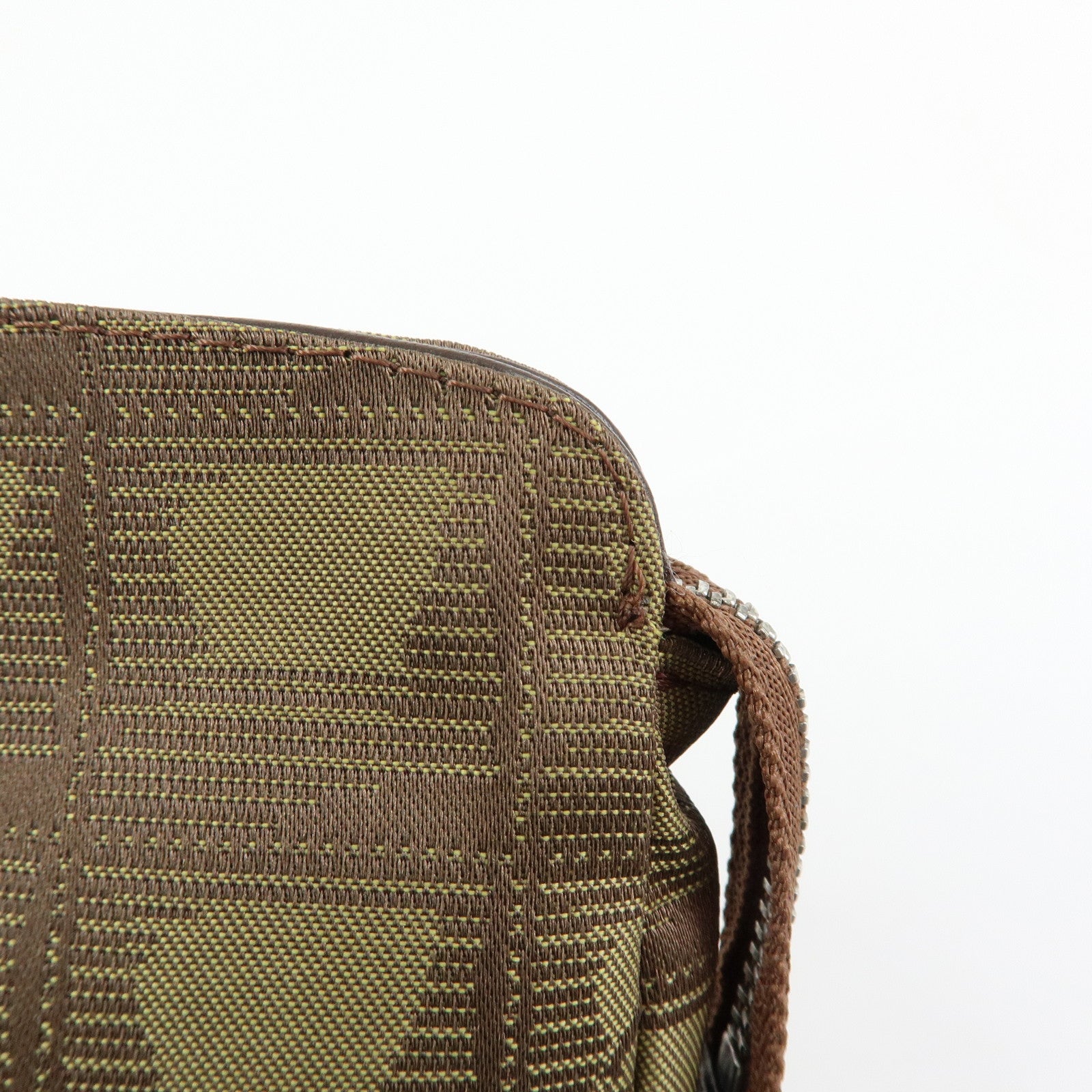 CHANEL New Travel Line Nylon Jacquard Leather Cosmetic Pouch Khaki