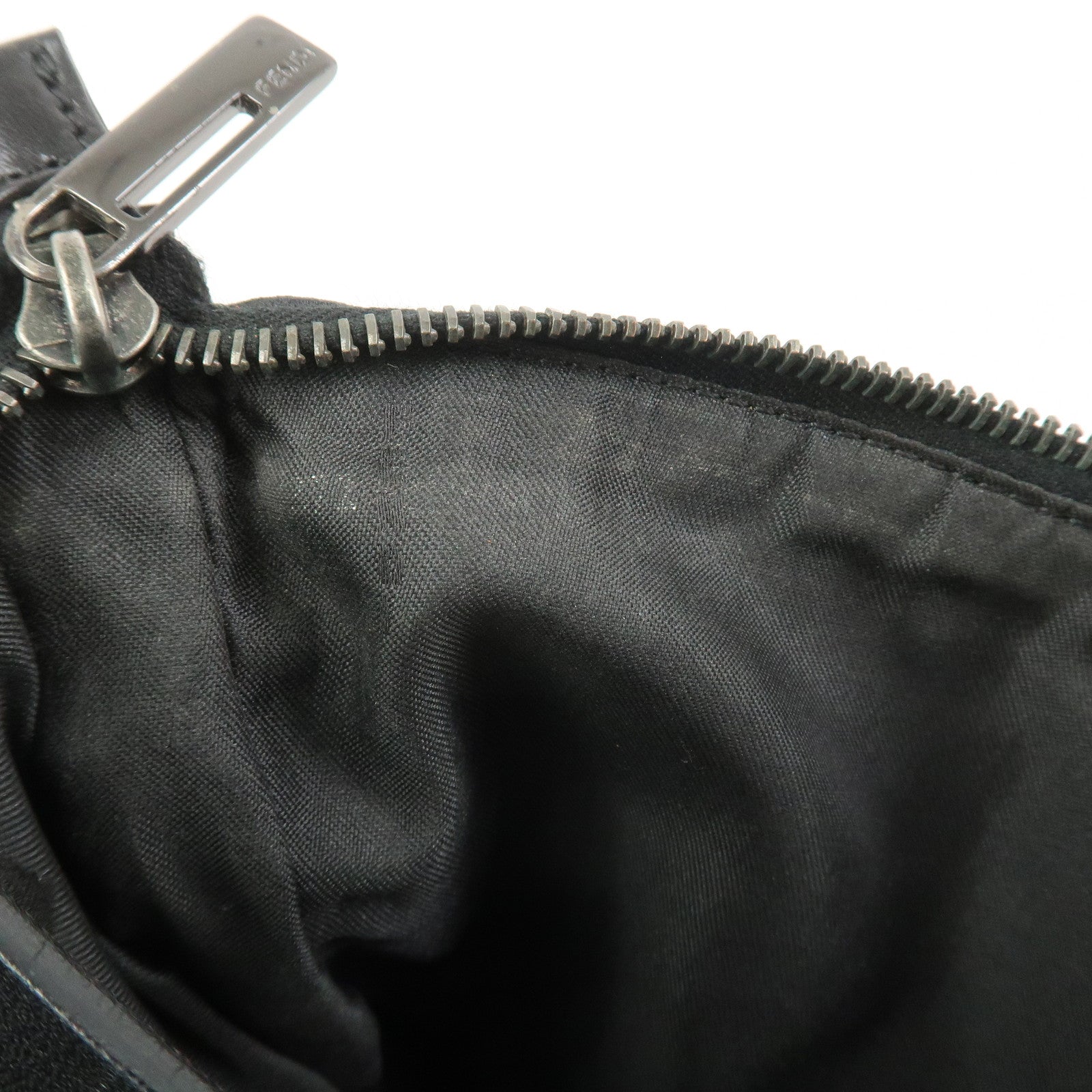 FENDI Zucchino Canvas Leather Shoulder Bag Hand Bag Black