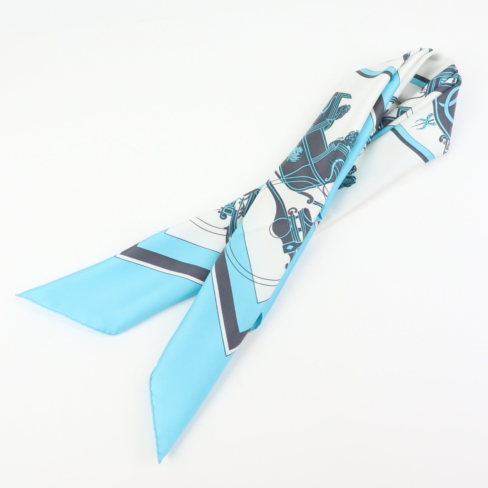 HERMES Carre 90 silk 100% Scarf Ex-Libris light Blue