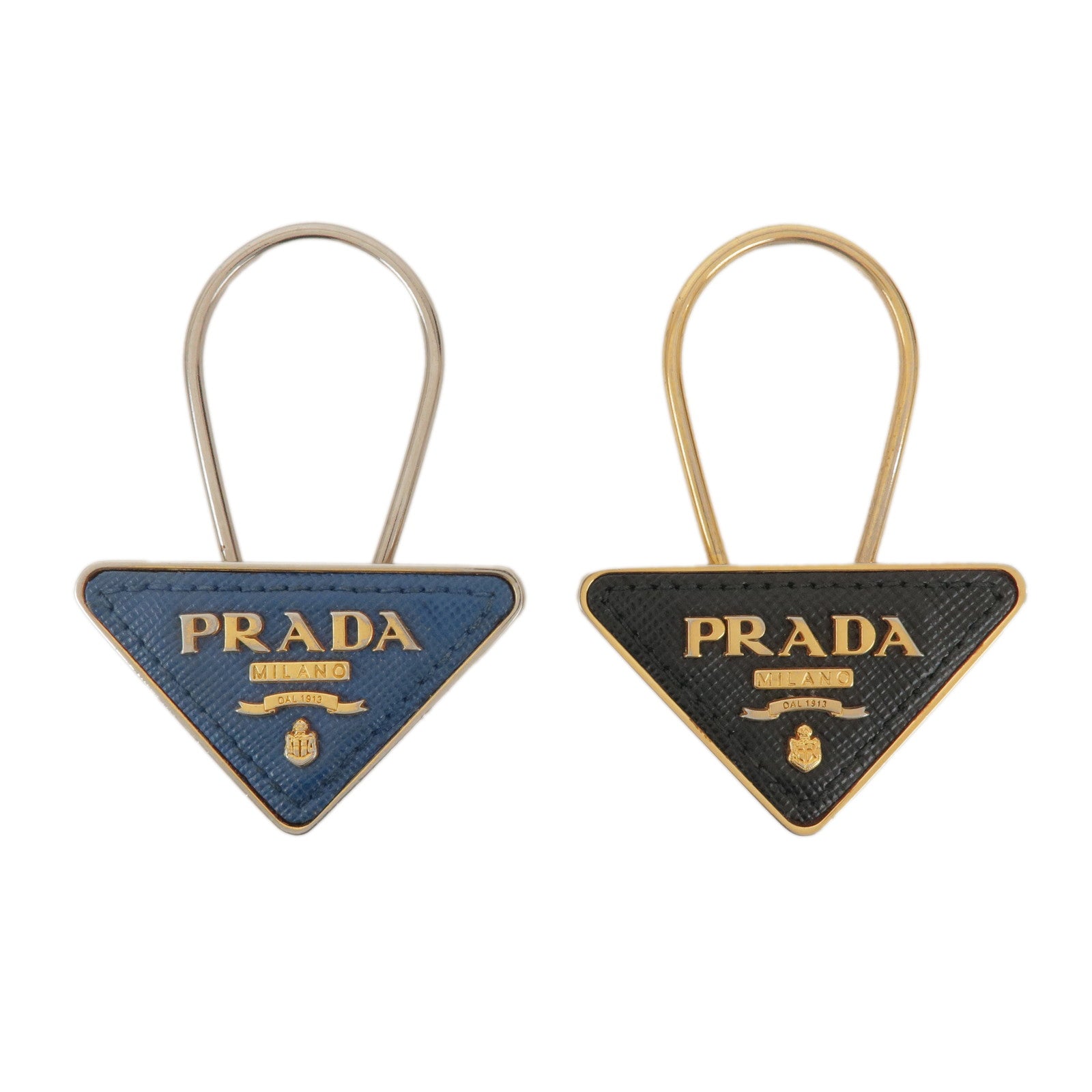 PRADA Triangle Logo Metal Saffiano Leather Set of 2 Key Holders